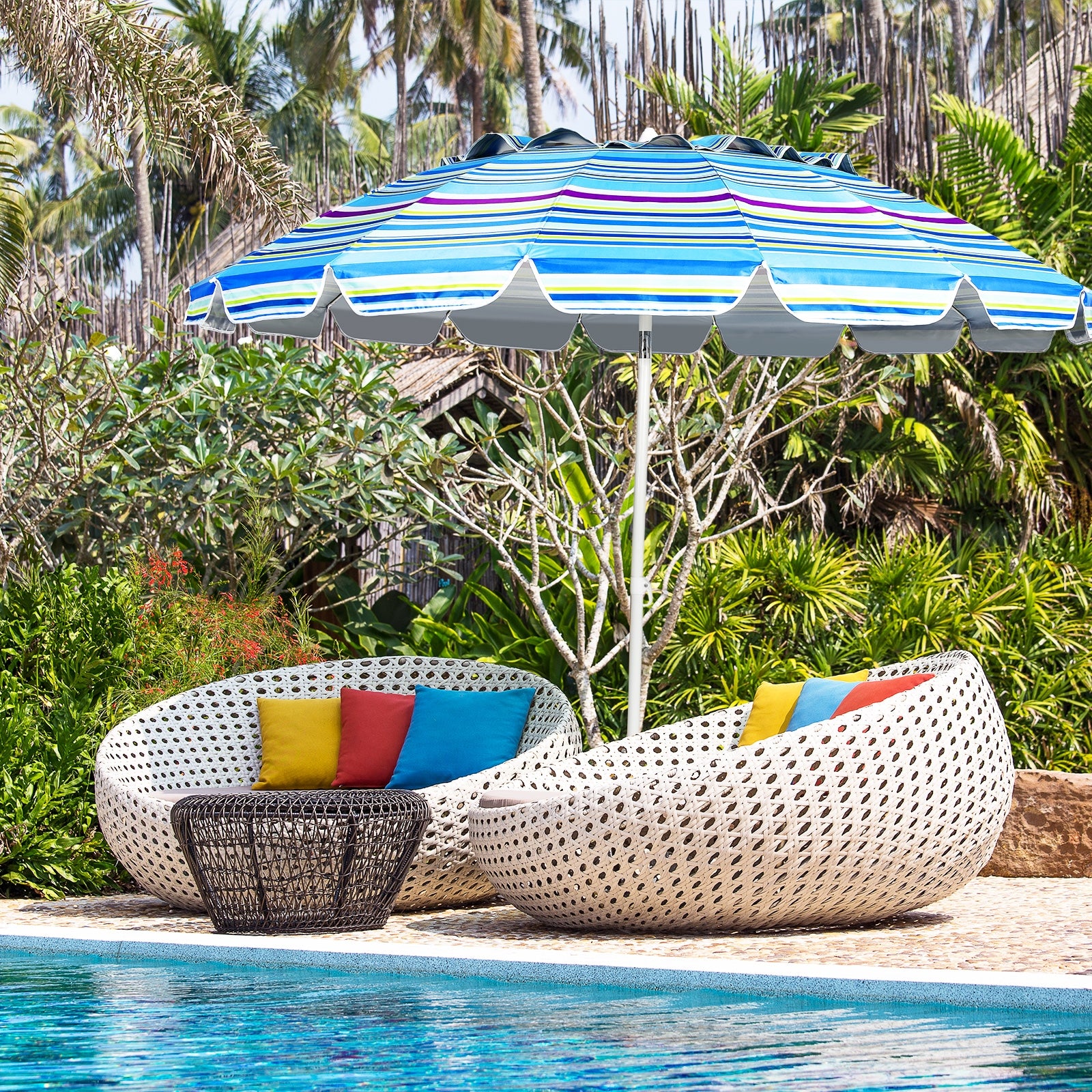 8FT Portable Beach Umbrella with Sand Anchor and Tilt Mechanism for Garden and Patio - Image 6