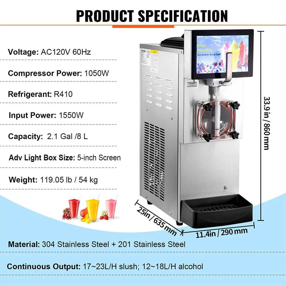 8L Commercial Single Frozen Margarita Ice Slushy Drink Maker Machine 1050W - Image 11