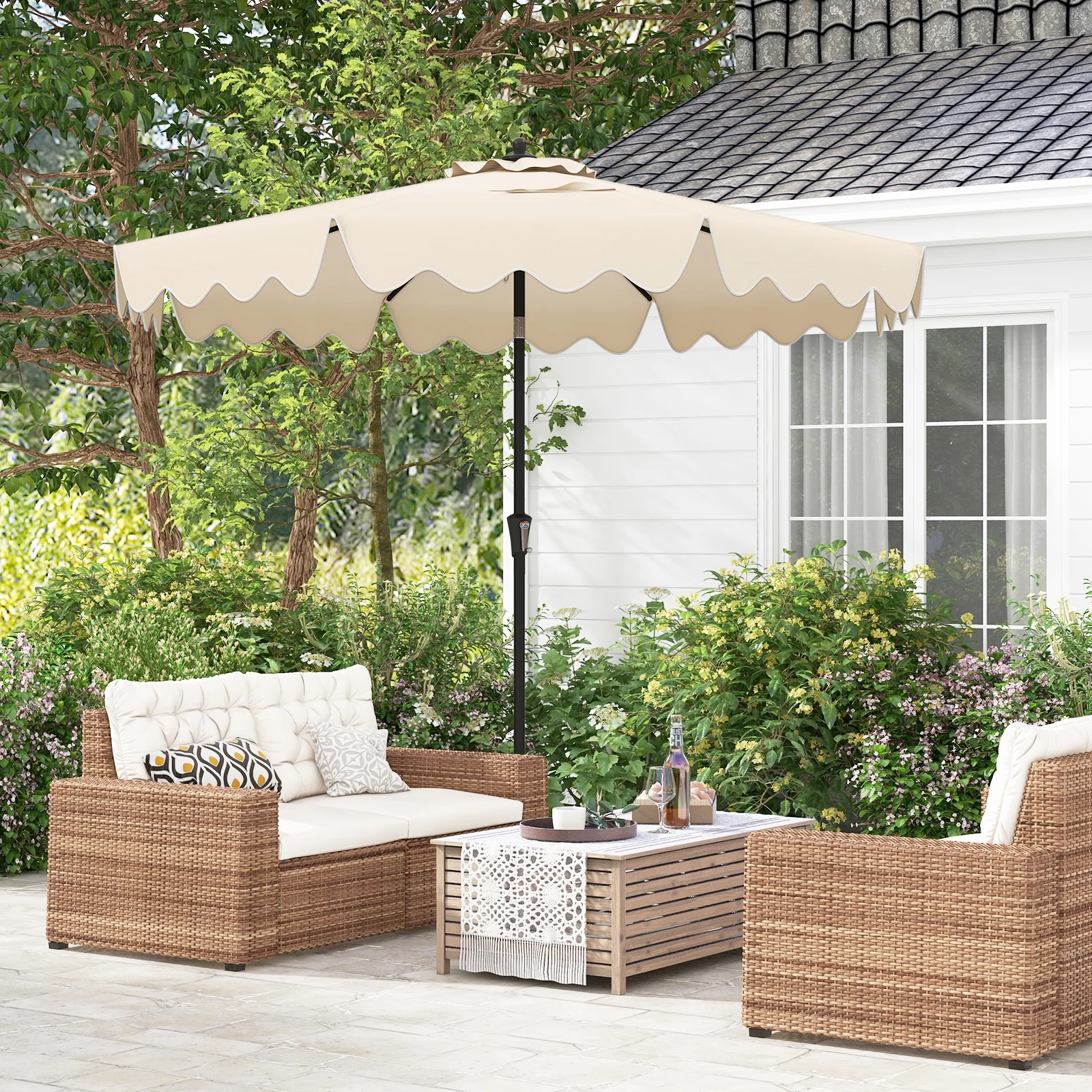 9 Feet Patio Umbrella with Crank Handle and Push Button Tilt