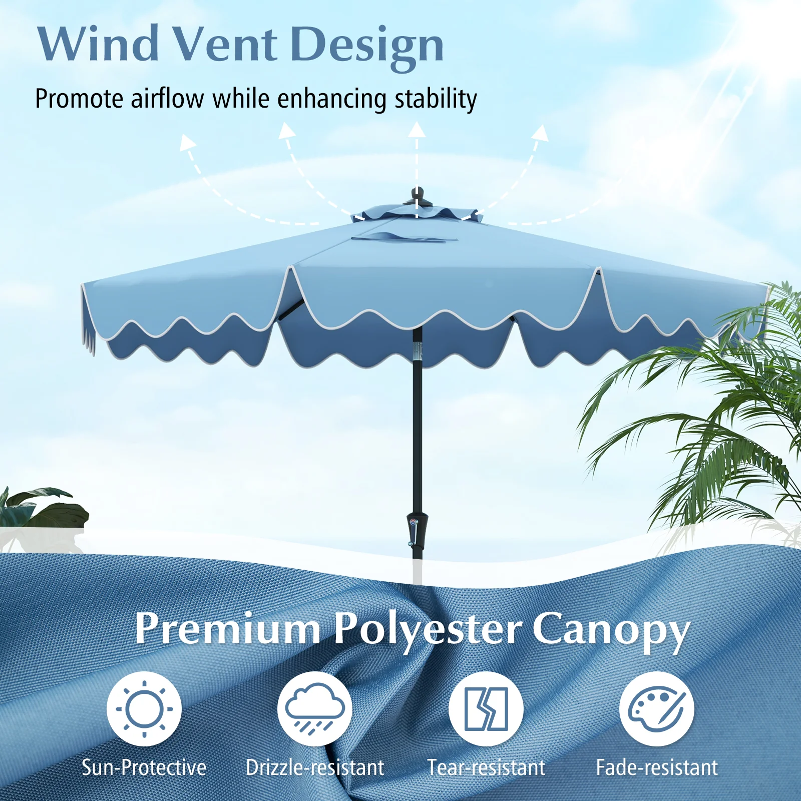9 Feet Patio Umbrella with Crank Handle and Push Button Tilt - Image 6