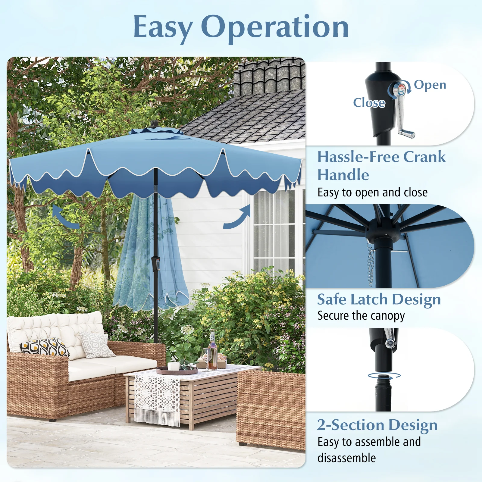 9 Feet Patio Umbrella with Crank Handle and Push Button Tilt - Image 8