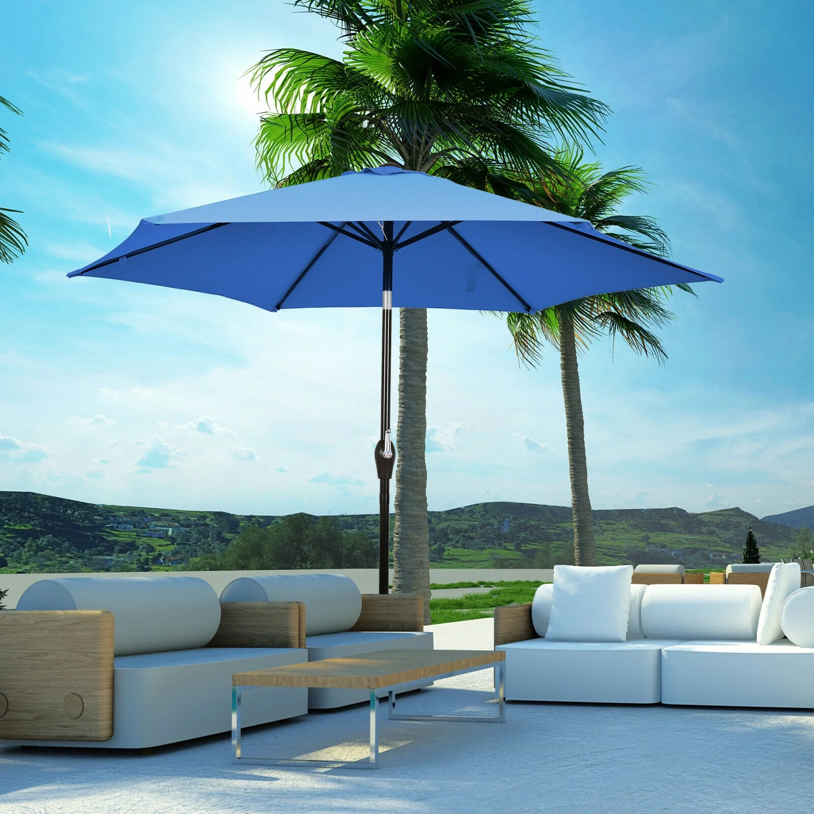 9 ft Outdoor Market Patio Table Umbrella Push Button Tilt Crank Lift - Image 14