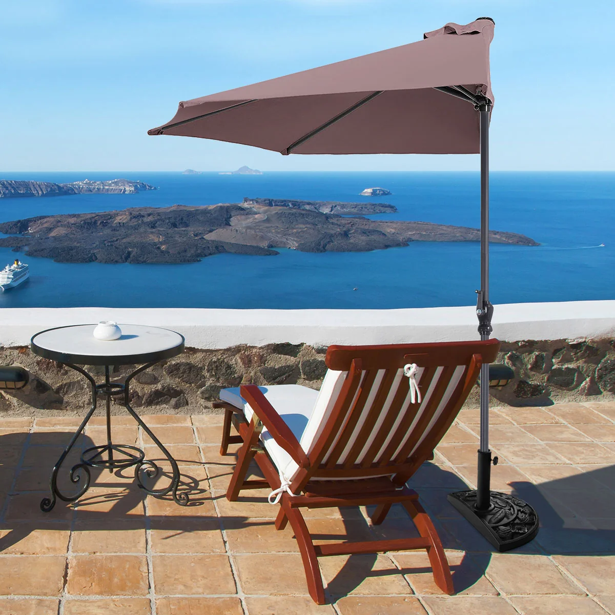 9' Half Round Patio Umbrella Sunshade without Weight Base - Image 2