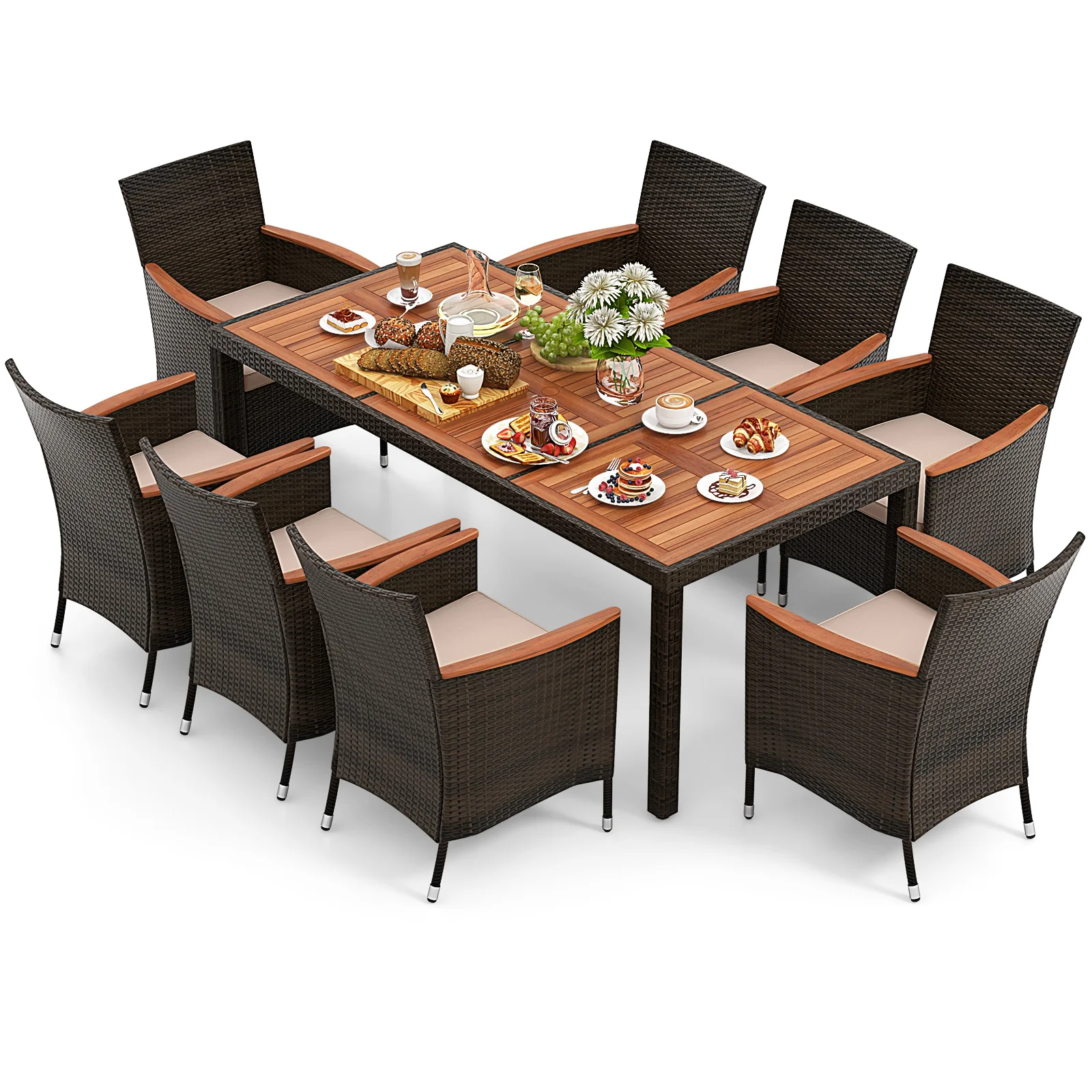 9 Piece Outdoor Dining Set with Umbrella Hole - Image 4