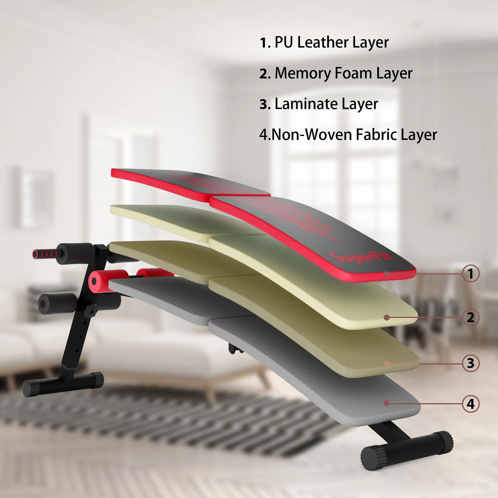 Abdominal Twister Trainer with Adjustable Height Exercise Bench-Red - Image 5