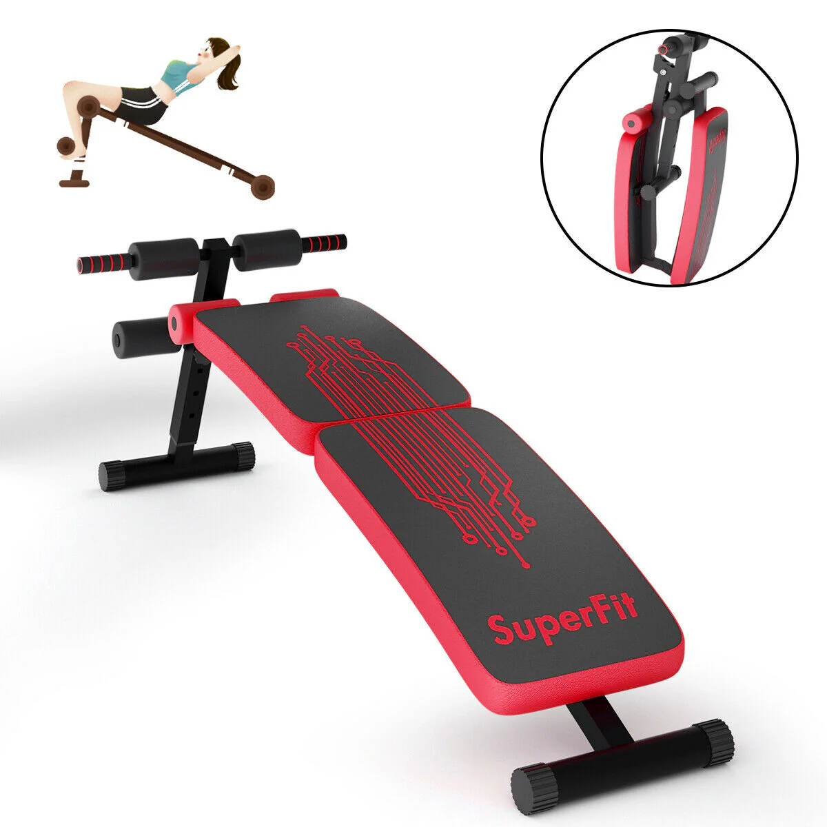 Abdominal Twister Trainer with Adjustable Height Exercise Bench-Red - Image 7