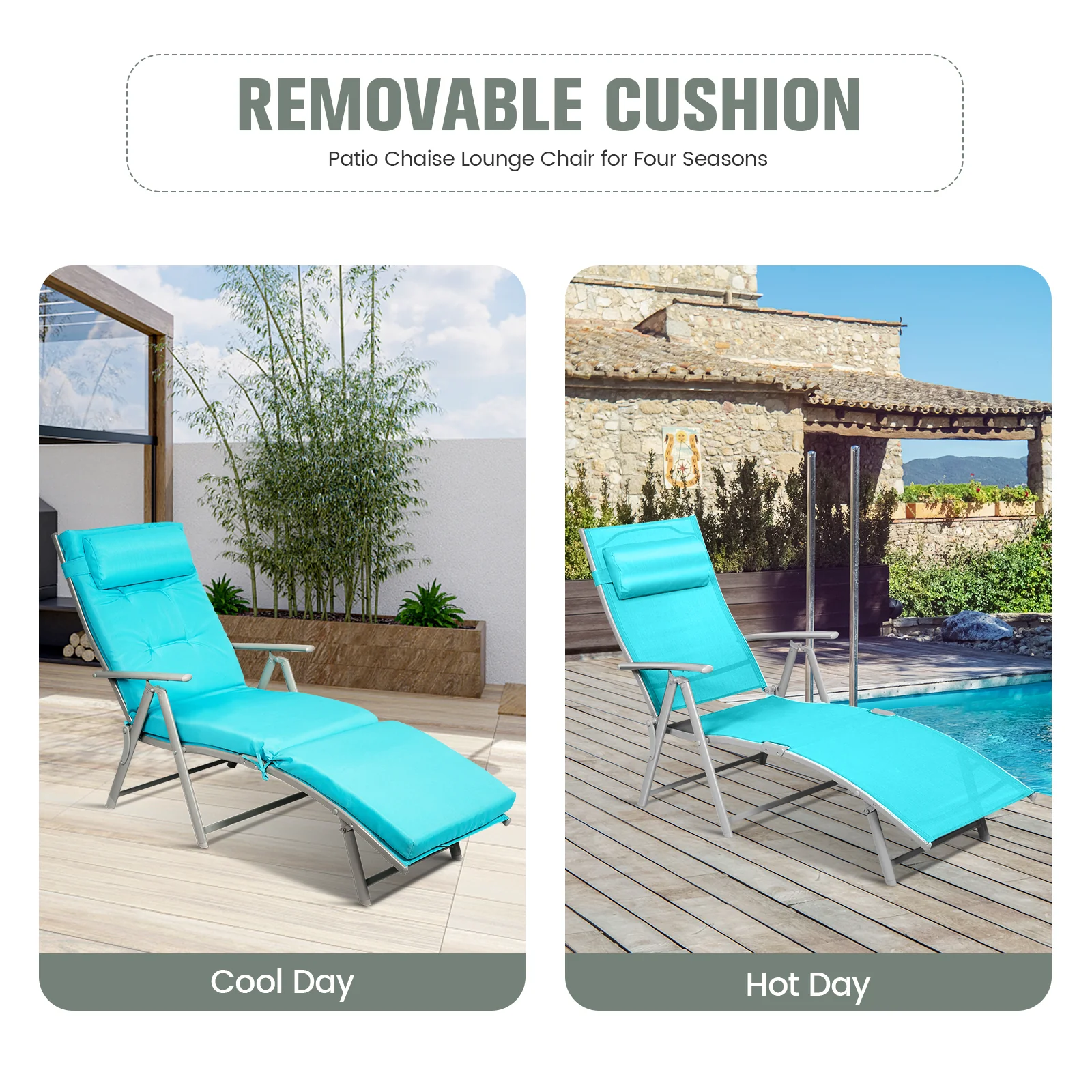 Adjustable Outdoor Lightweight Folding Chaise Lounge Chair with Pillow - Image 12