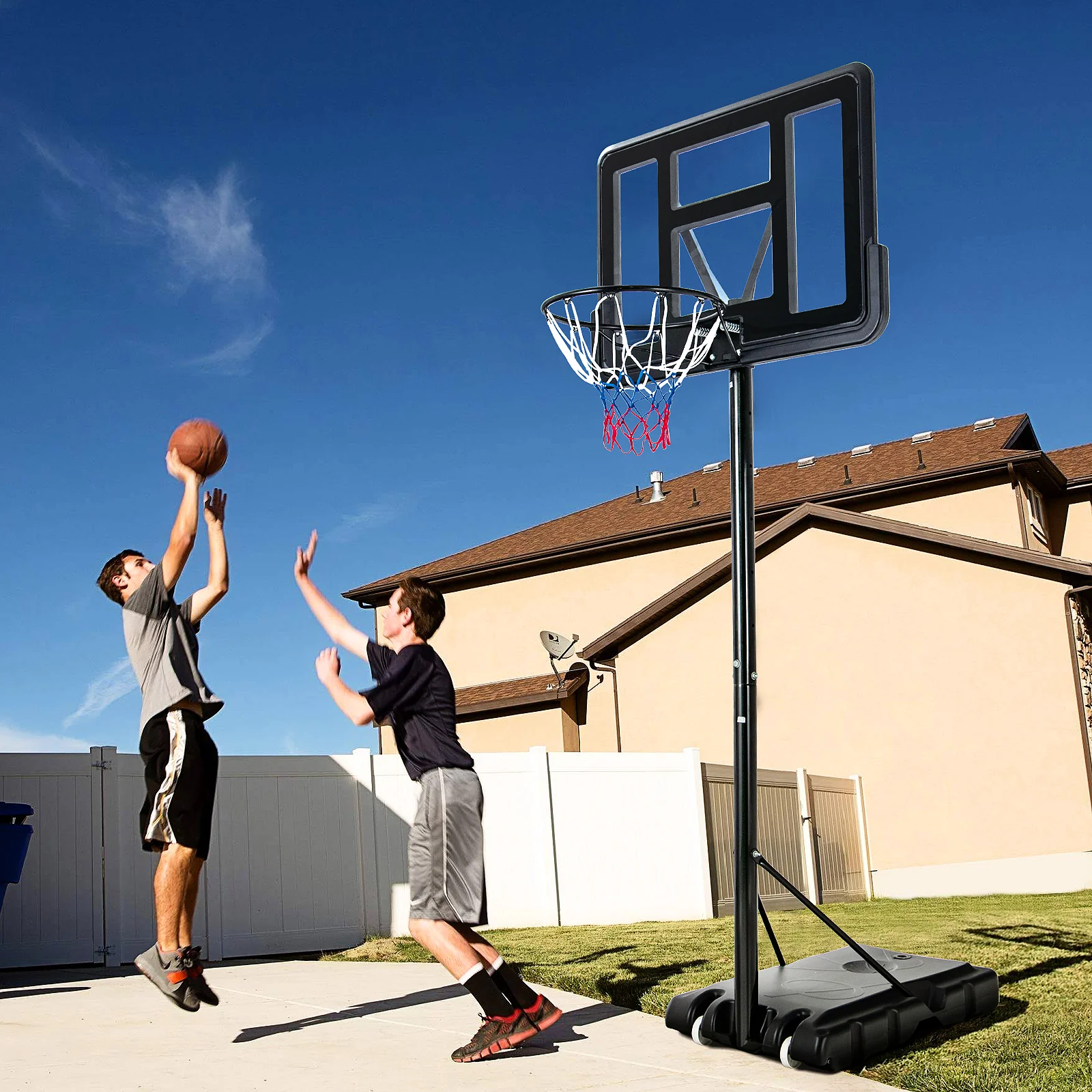 Adjustable Portable Basketball Hoop Stand with Shatterproof Backboard Wheels - Image 2