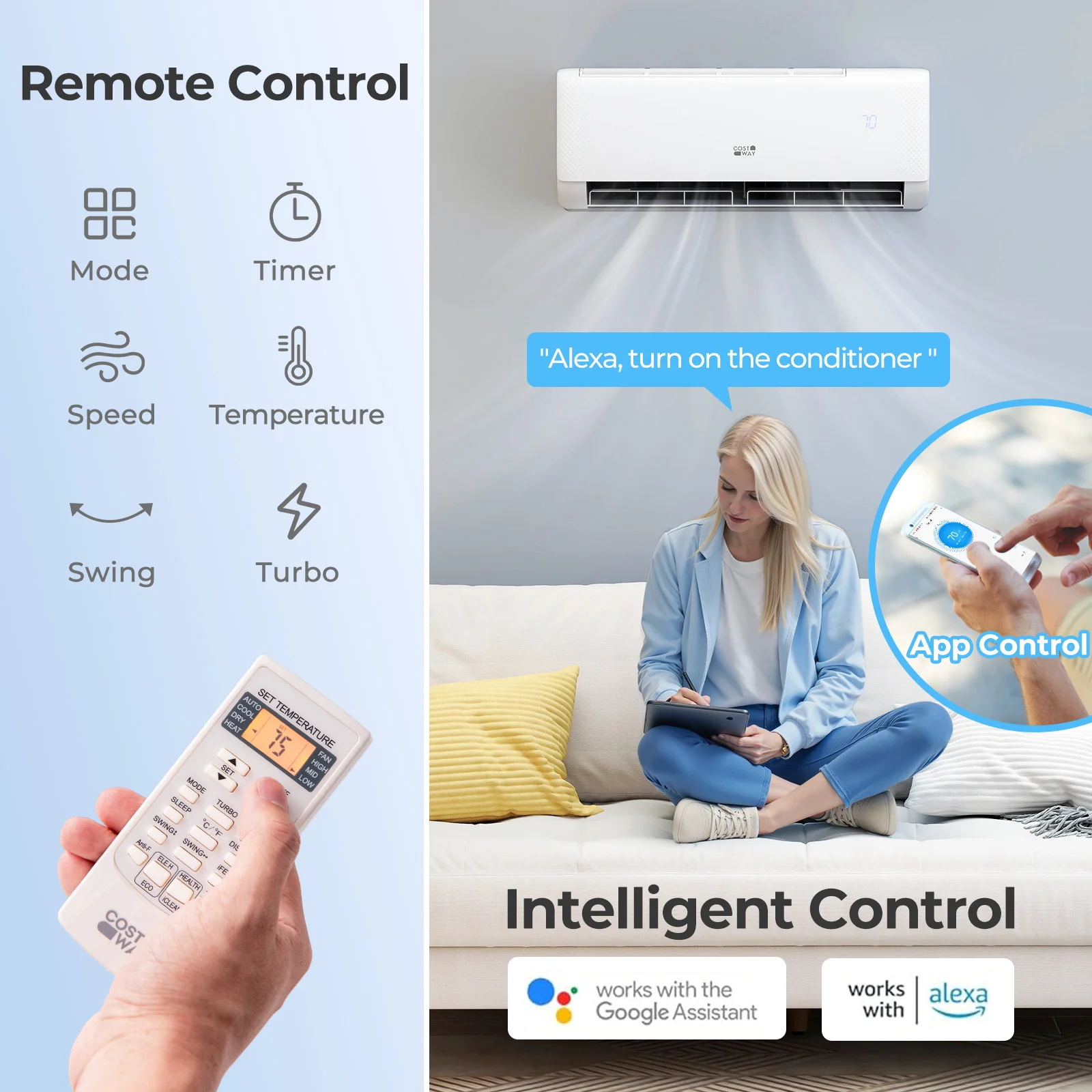 Airtural Series 9100 BTU 20.5 SEER2 WiFi Enabled Mini Split AC 115V Compatible with Alexa - Image 5