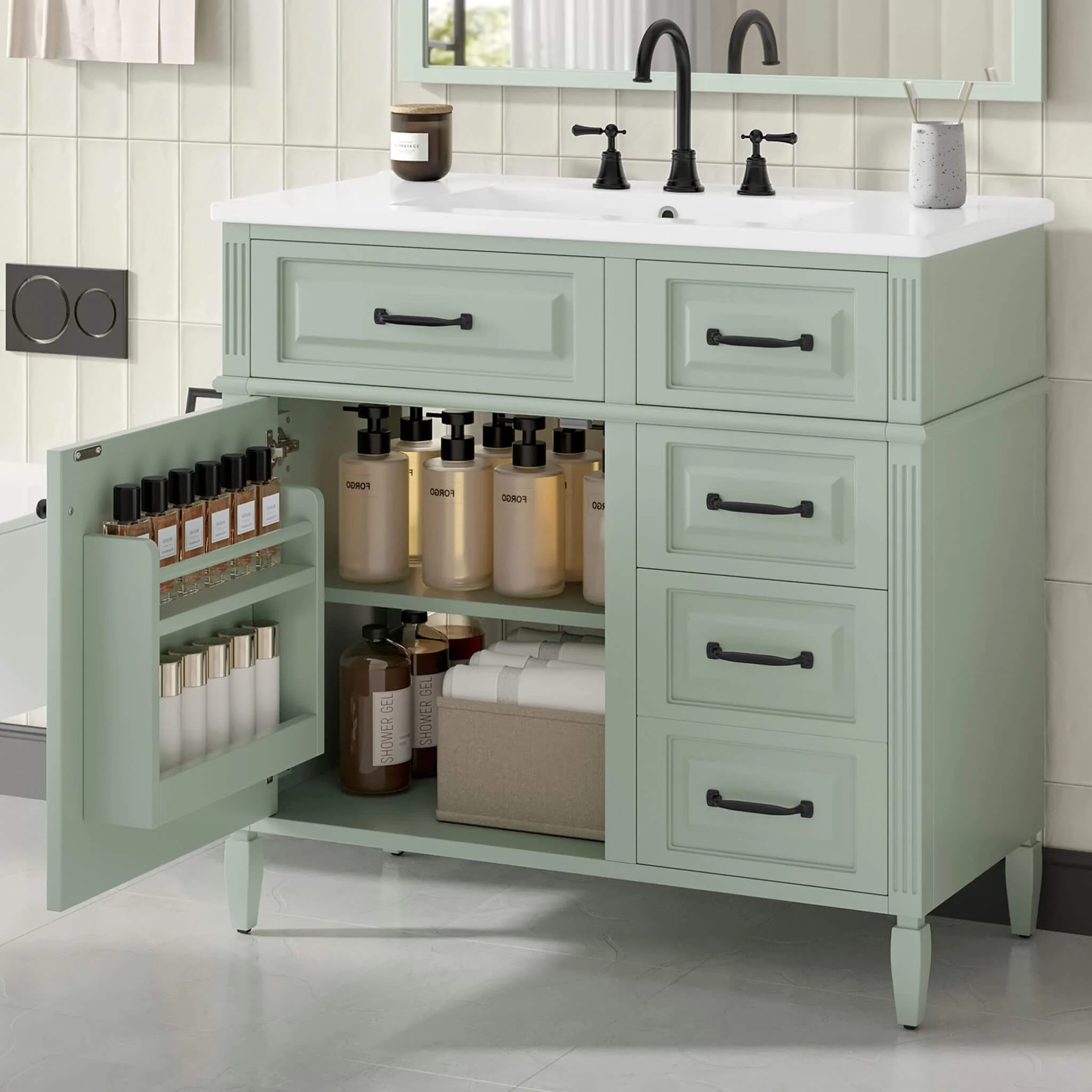 Alora 36-Inch Freestanding Bathroom Vanity With Ceramic Sink And Storage Cabinets [Faucet Not Included] - Image 6