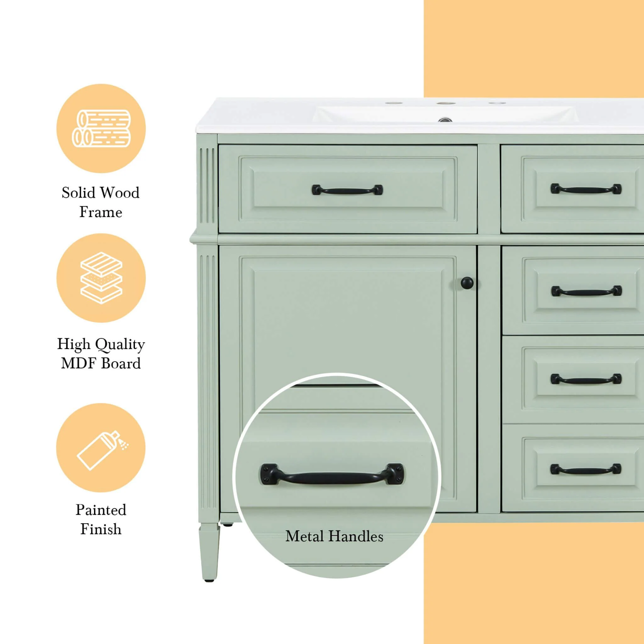 Alora 36-Inch Freestanding Bathroom Vanity With Ceramic Sink And Storage Cabinets [Faucet Not Included] - Image 8