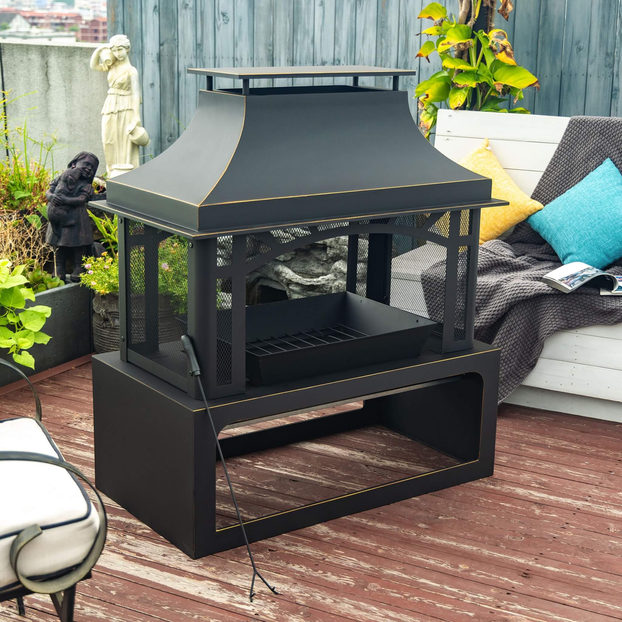 Alora 40-Inch Outdoor Steel Wood-Burning Backyard Fireplace Fire Pit - Image 3