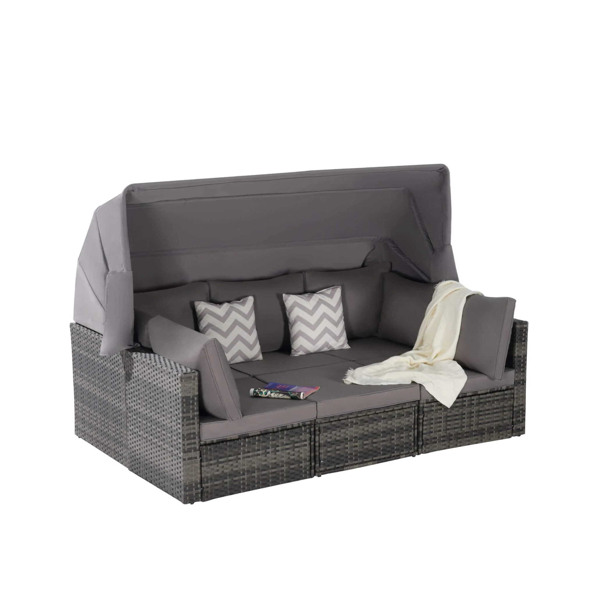 Alora 5-Piece Outdoor Patio Wicker Daybed Furniture Set With Retractable Canopy