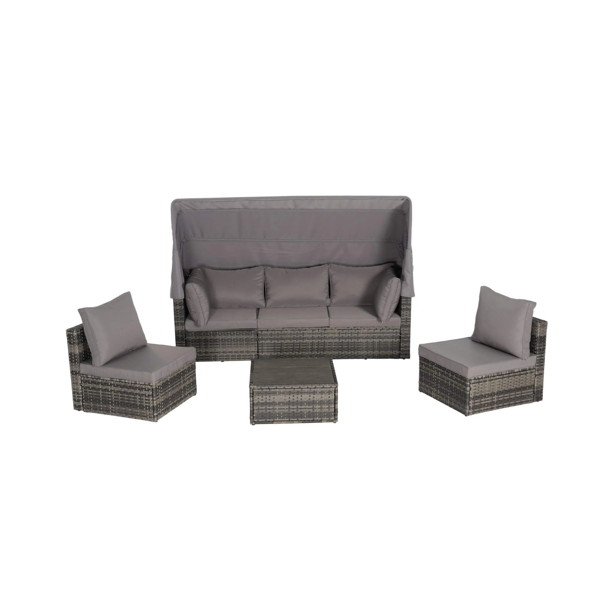 Alora 5-Piece Outdoor Patio Wicker Daybed Furniture Set With Retractable Canopy - Image 10