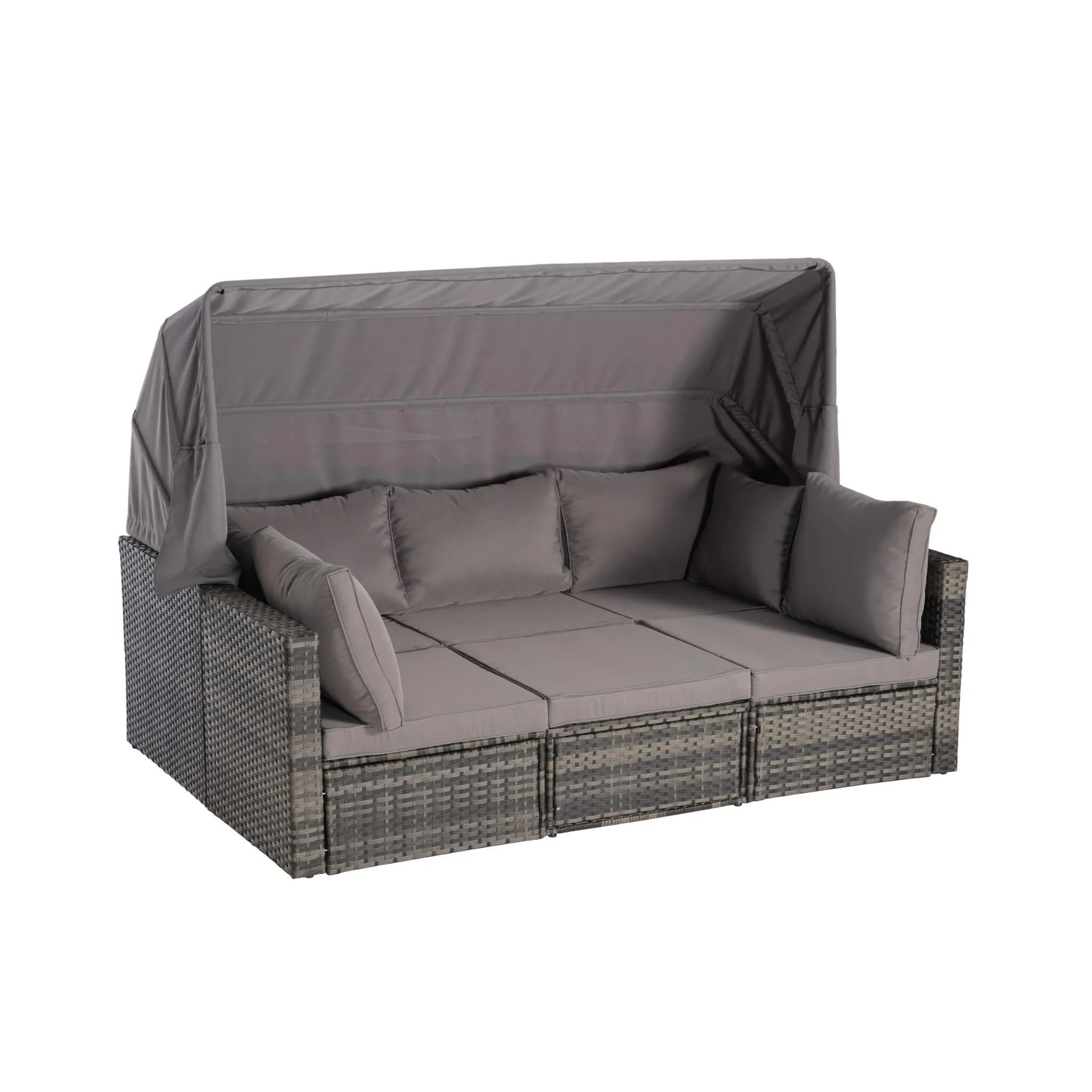 Alora 5-Piece Outdoor Patio Wicker Daybed Furniture Set With Retractable Canopy - Image 12