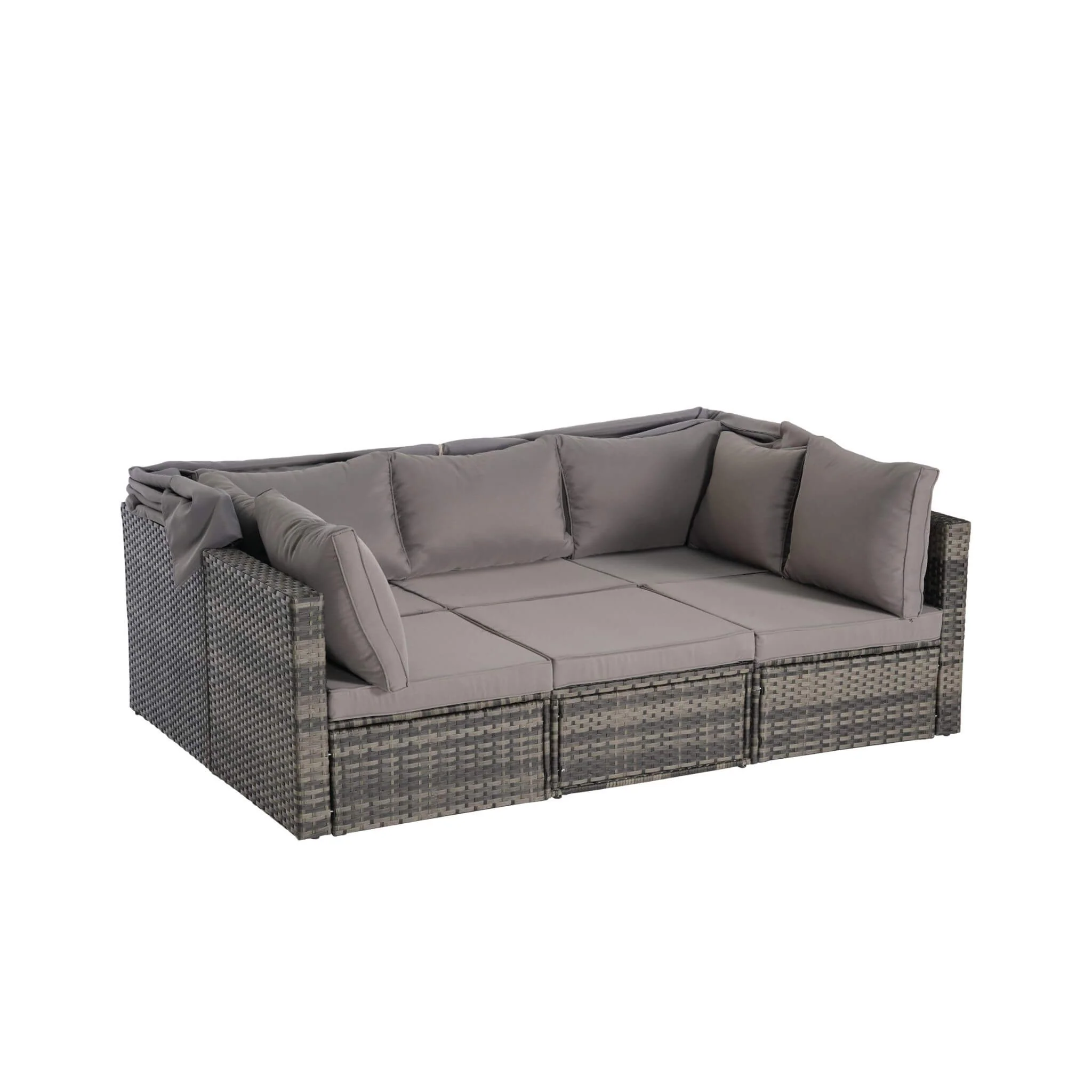 Alora 5-Piece Outdoor Patio Wicker Daybed Furniture Set With Retractable Canopy - Image 5