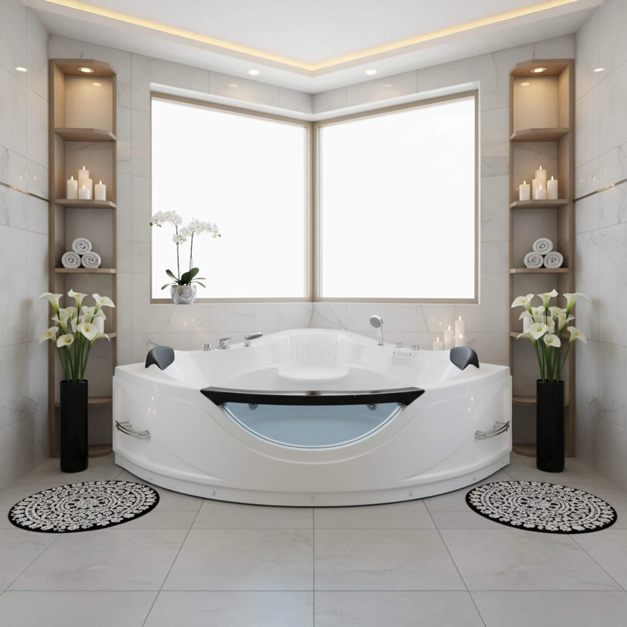 Alora 59-Inch 2-Person Luxury Corner Whirlpool Jetted Bathtub