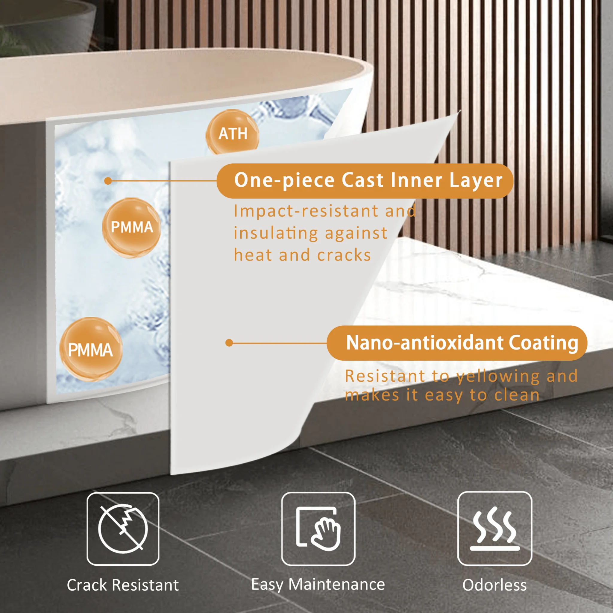 Alora 65-Inch Luxury Freestanding Soaking Bathtub With Overflow And Pop-Up Drain - Image 3
