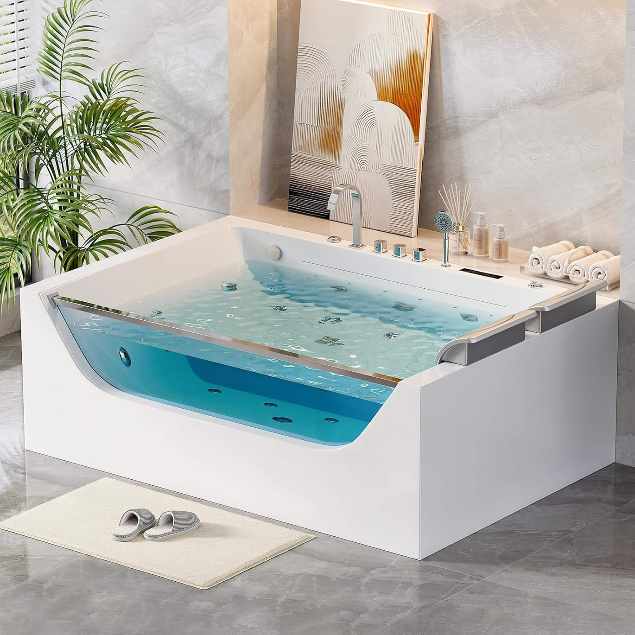 Alora 71-Inch Luxury 2-Person Jetted Whirlpool Tub With Massage And Thermostat Control - Image 8