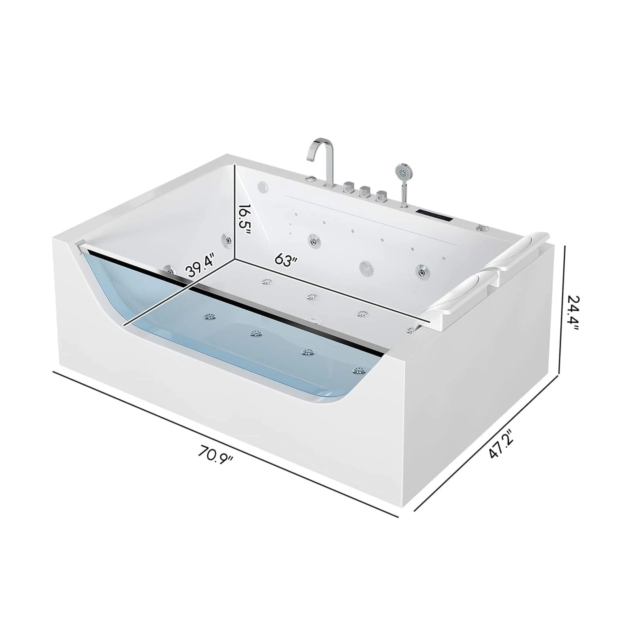 Alora 71-Inch Luxury 2-Person Jetted Whirlpool Tub With Massage And Thermostat Control - Image 9