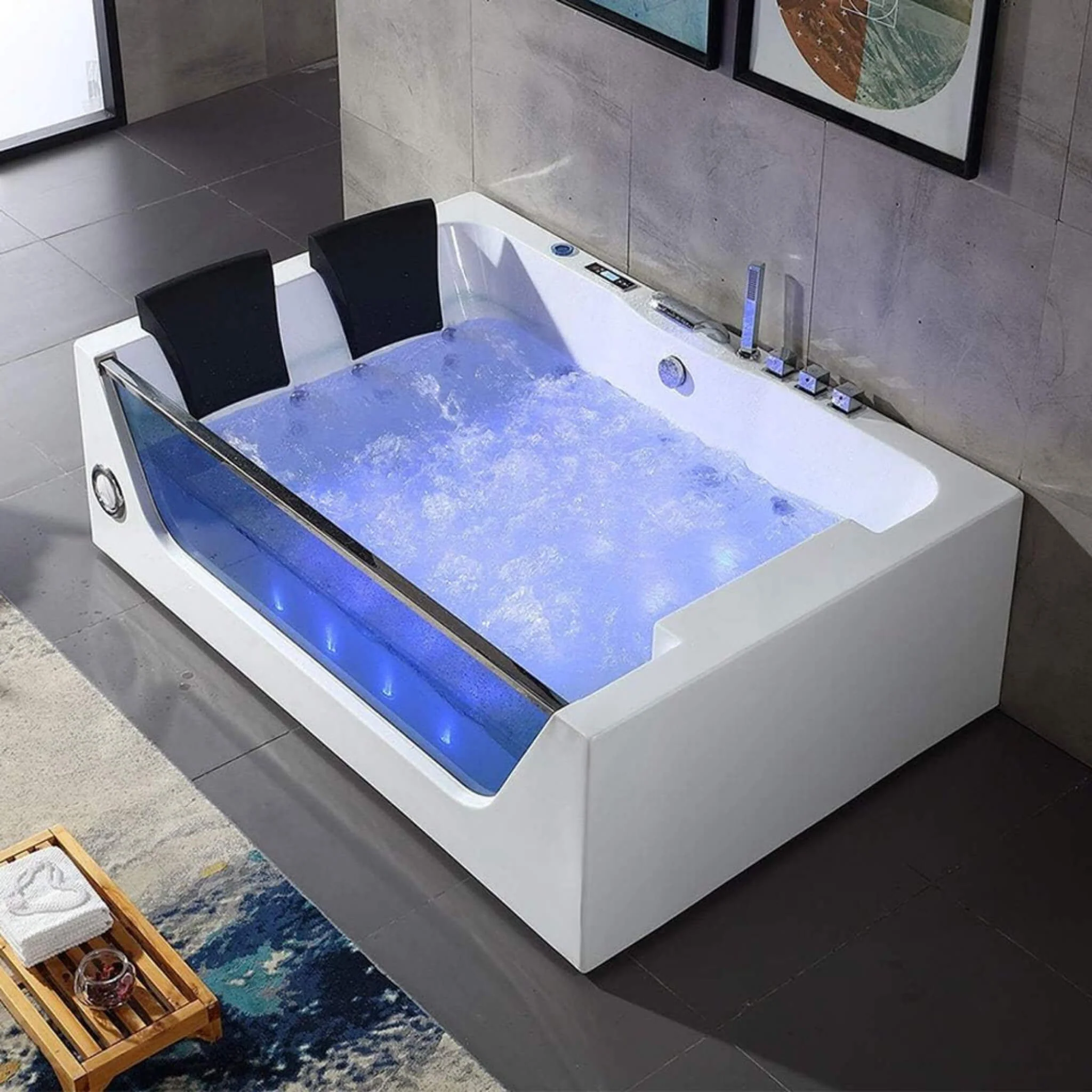 Alora 71-Inch Premium Freestanding Rectangular Hydromassage Soaking Spa Bathtub - Image 5