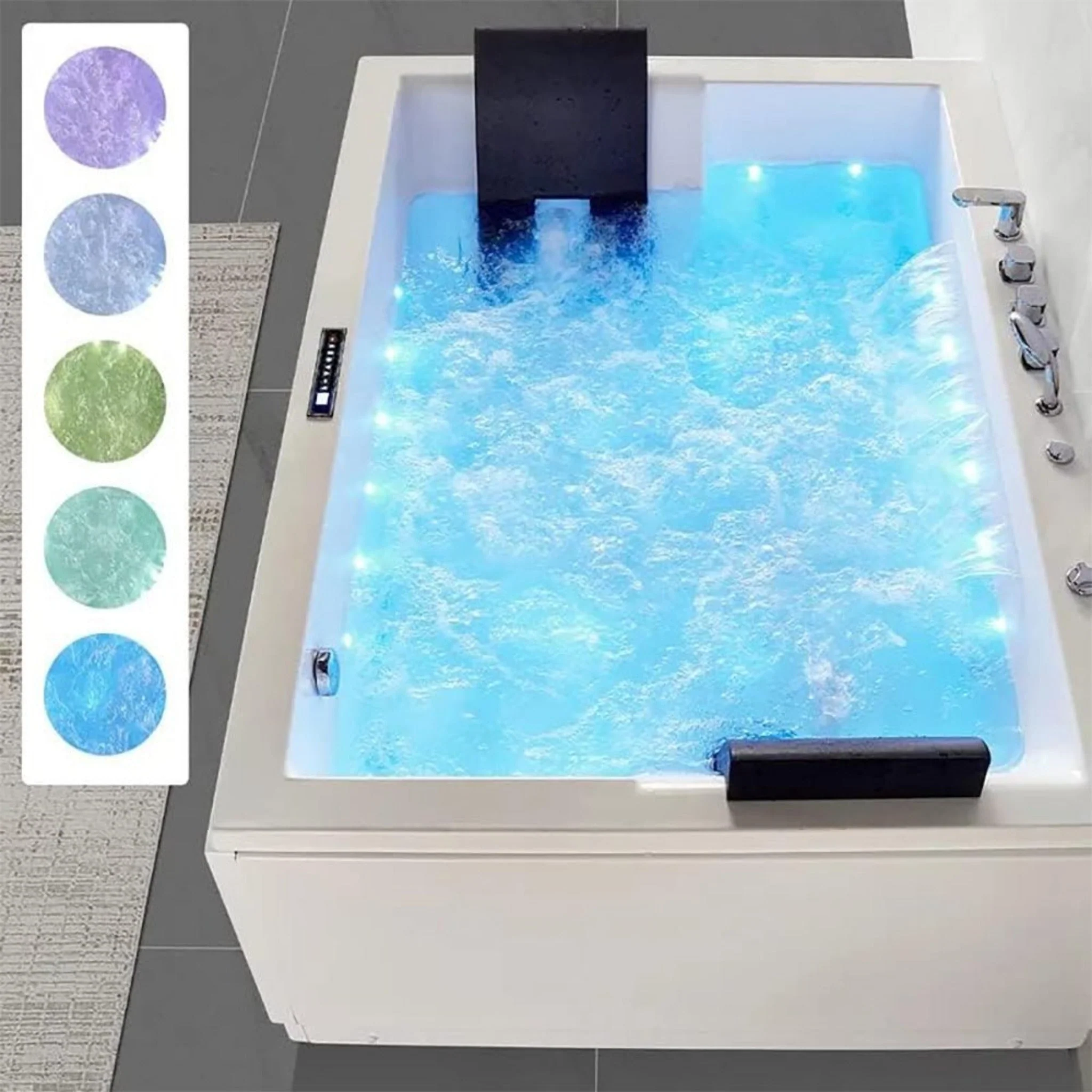 Alora 71-Inch Premium Modern Acrylic Soaking Bathtub With Bubble Jets And LED Lighting - Image 3