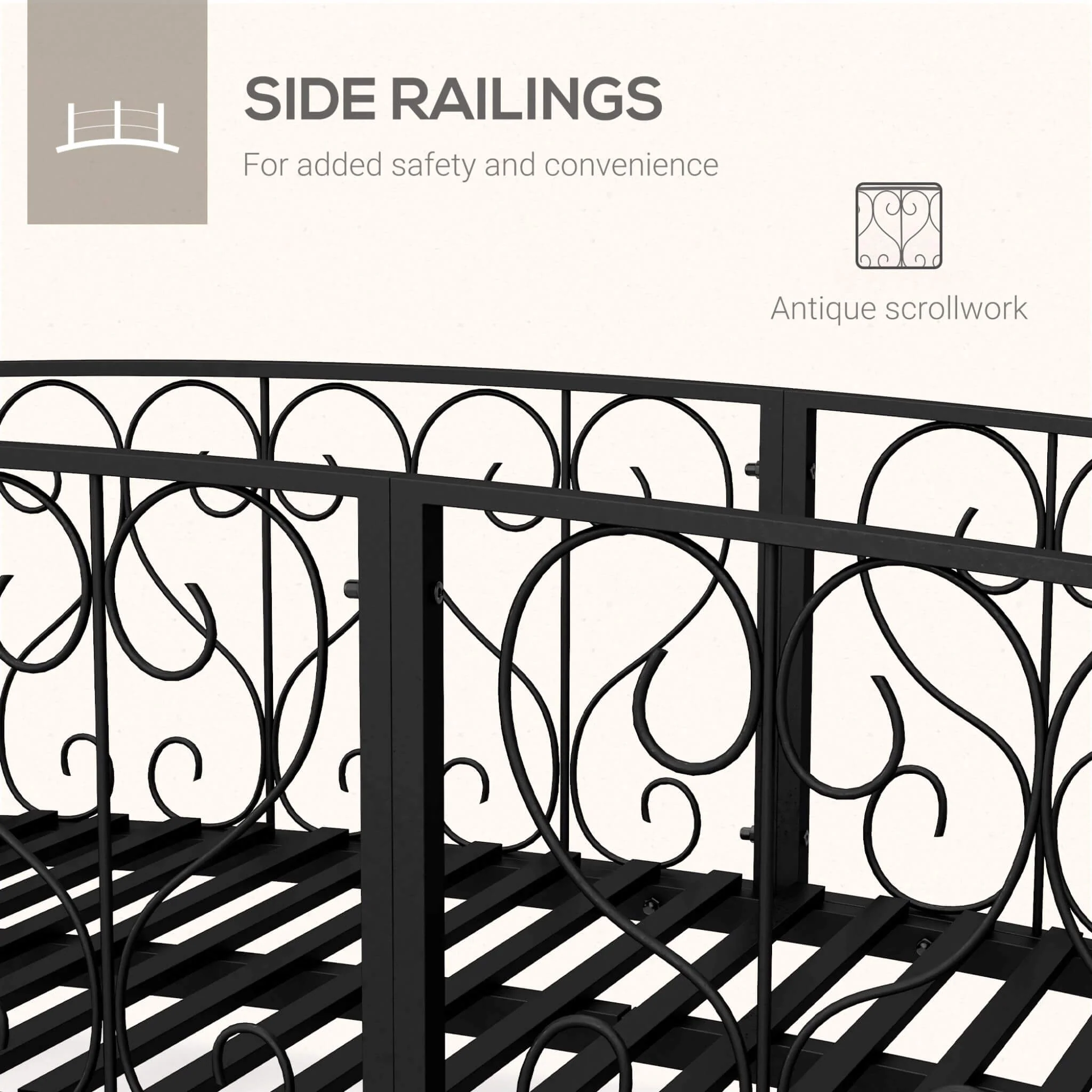 Alora 7FT Decorative Metal Arch Footbridge Garden Bridge with Safety Siderails - Image 3