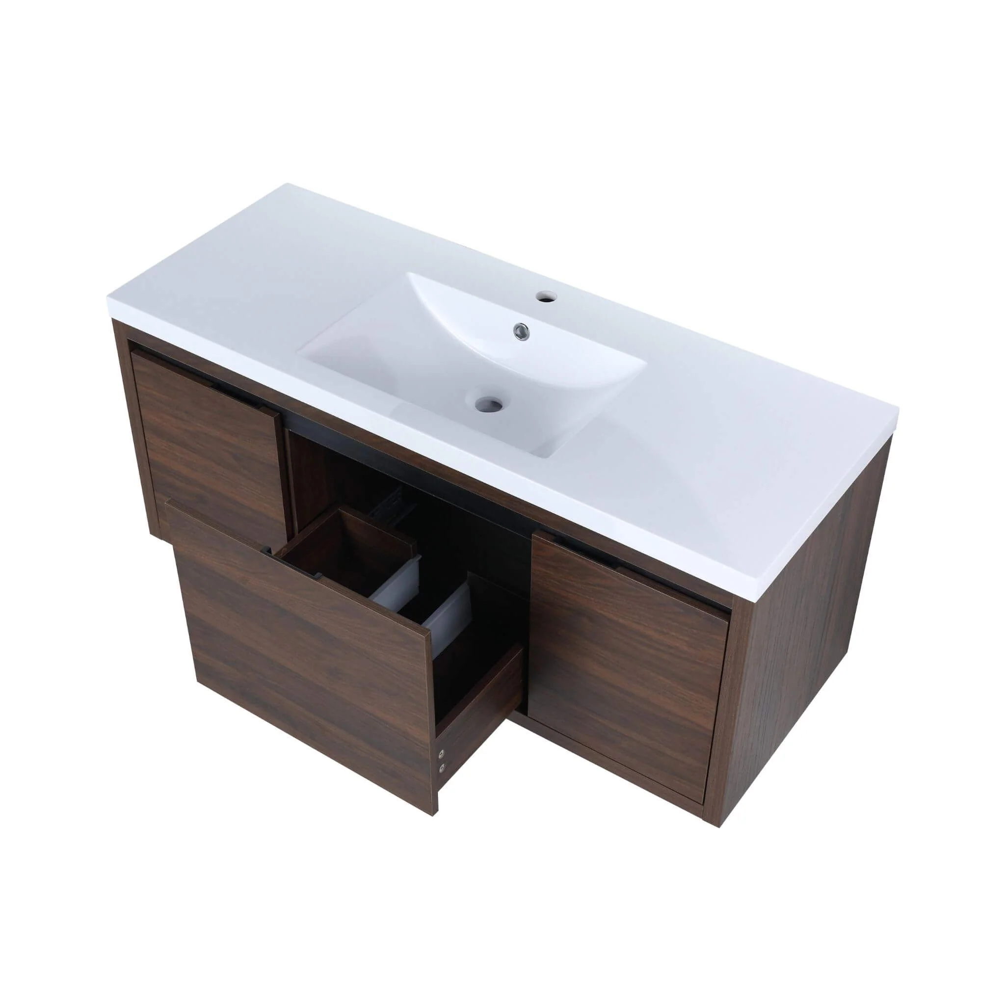 Alora Floating Walnut Bathroom Vanity With Resin Sink Soft Close Doors - Image 6