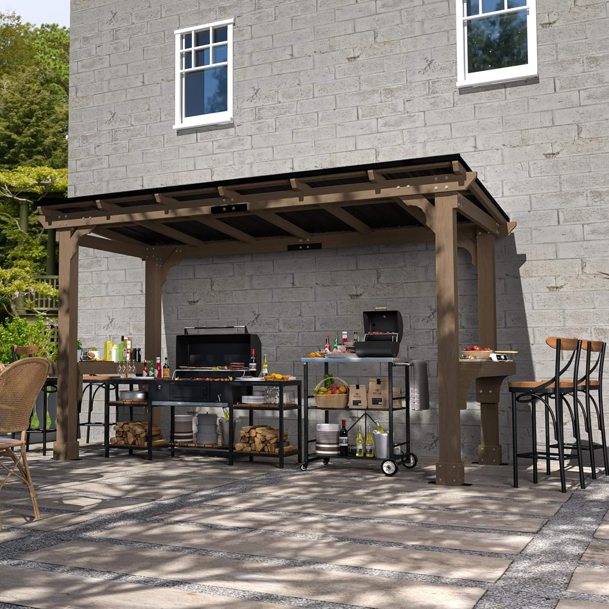 Alora Heavy-Duty Premium Wooden Grill Gazebo with Sloped Metal Roof - Image 10