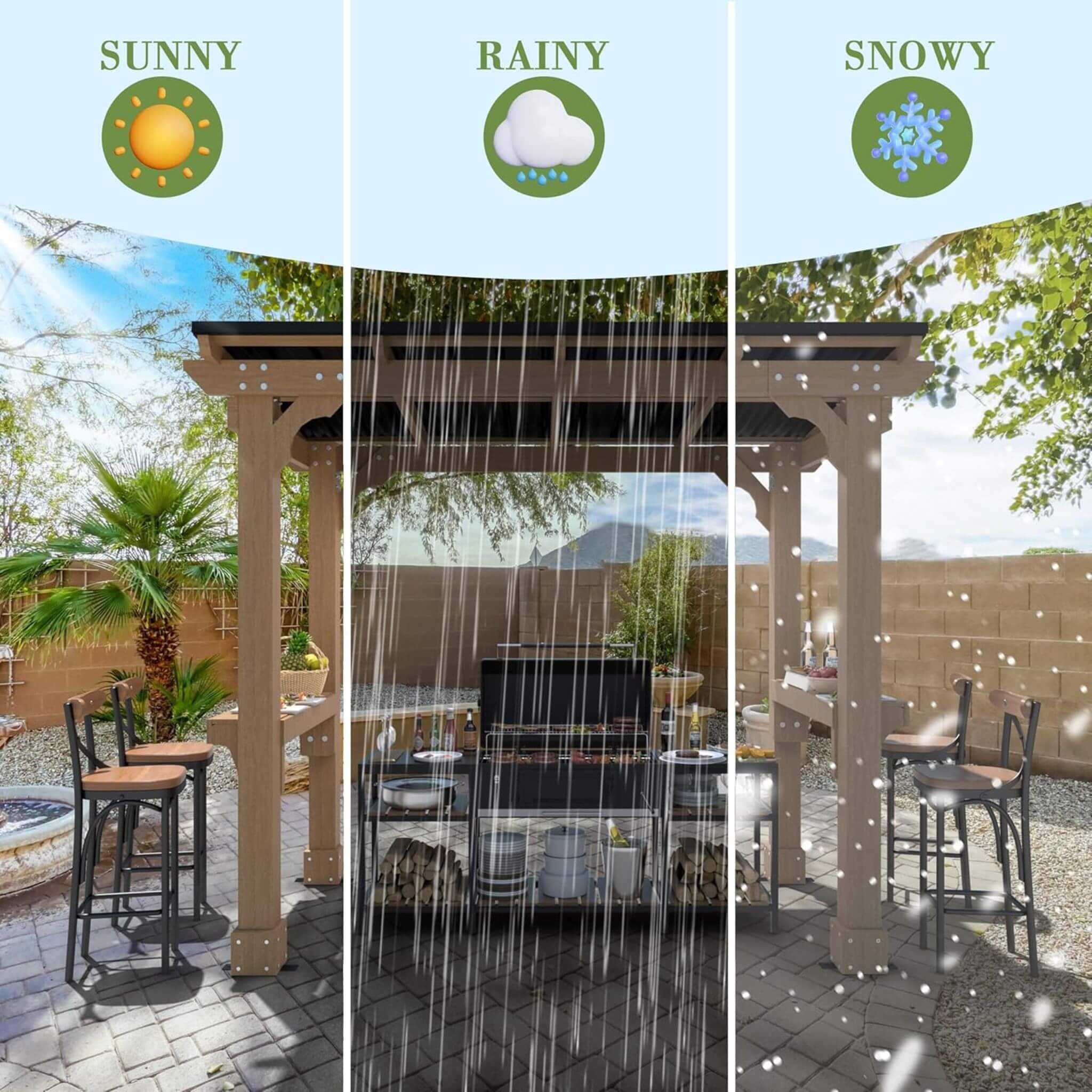 Alora Heavy-Duty Premium Wooden Grill Gazebo with Sloped Metal Roof - Image 4