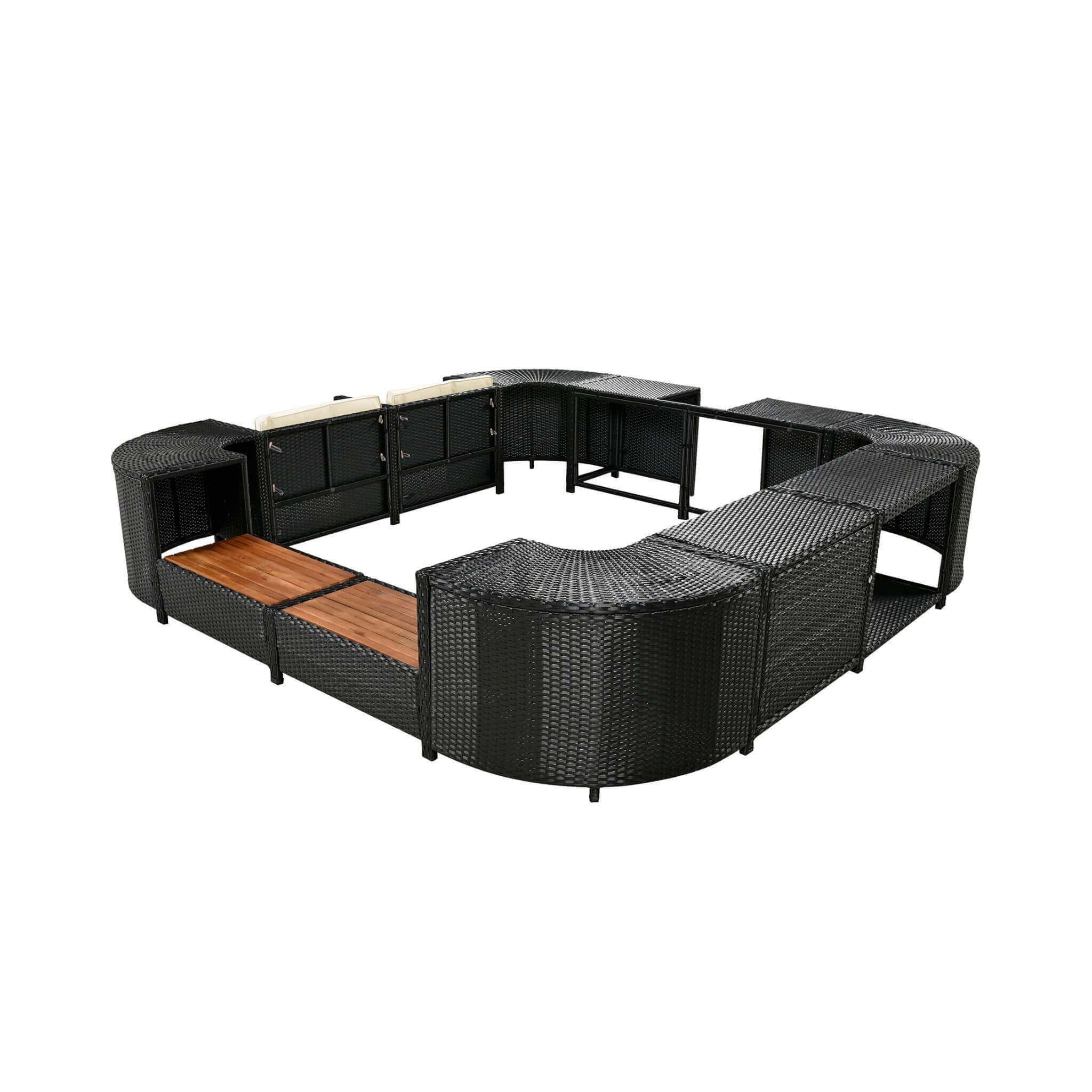 Alora Large Outdoor Quadrilateral Spa Surround Rattan Sectional Sofa Set With Storage Compartments - Image 11