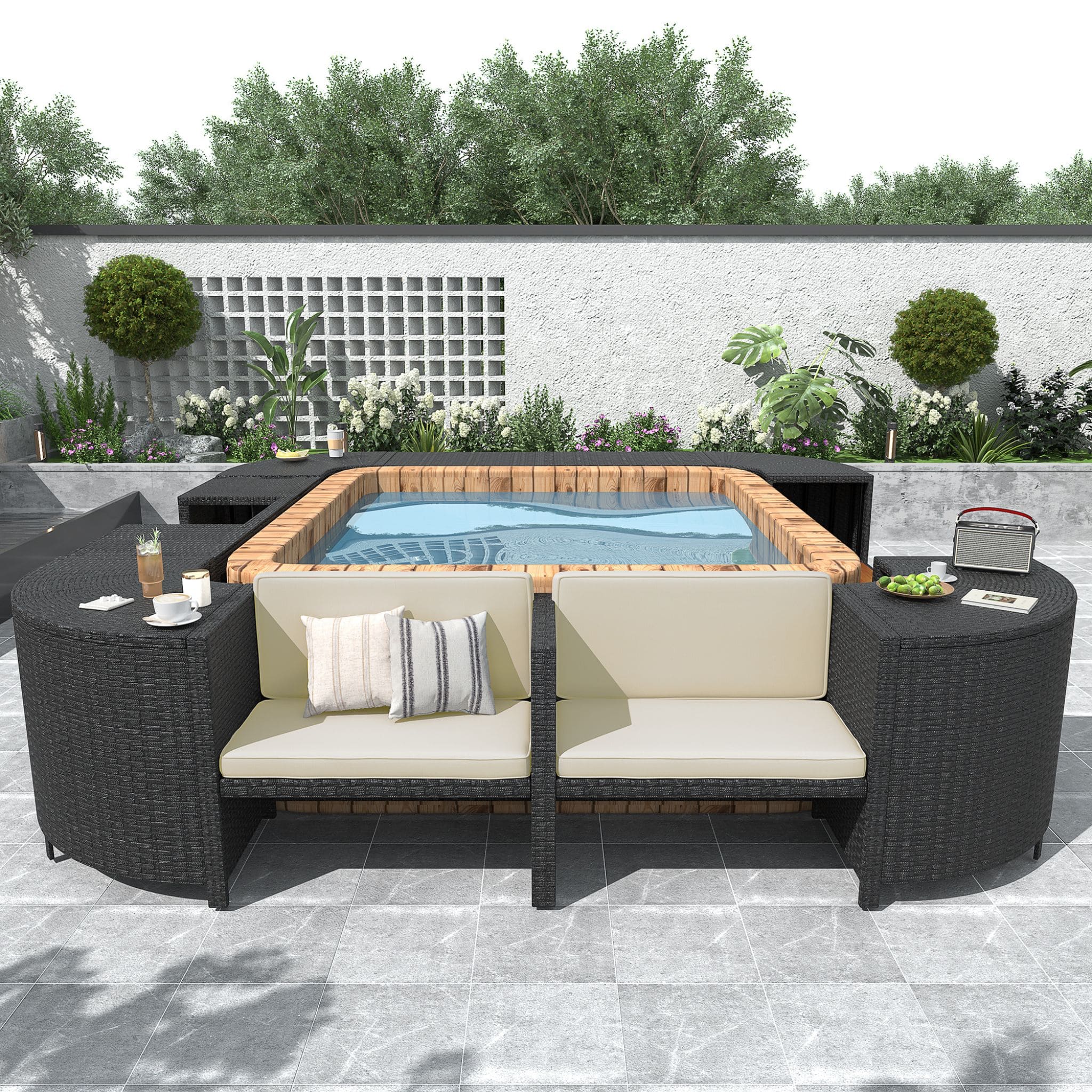 Alora Large Outdoor Quadrilateral Spa Surround Rattan Sectional Sofa Set With Storage Compartments - Image 2