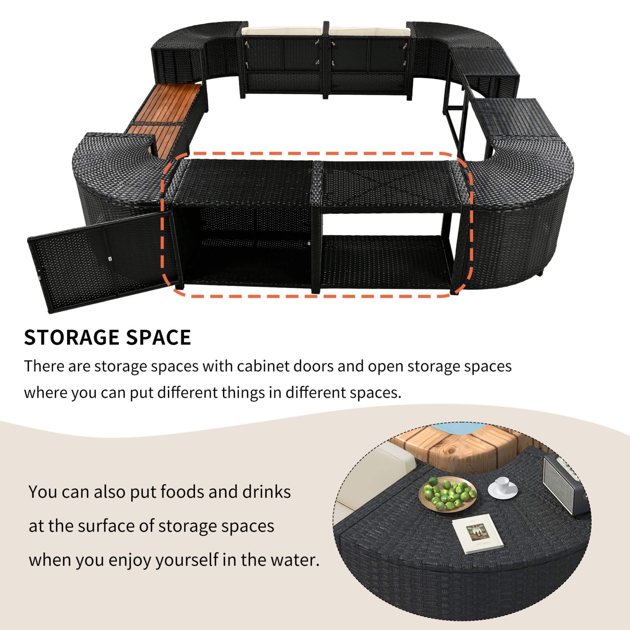 Alora Large Outdoor Quadrilateral Spa Surround Rattan Sectional Sofa Set With Storage Compartments - Image 5