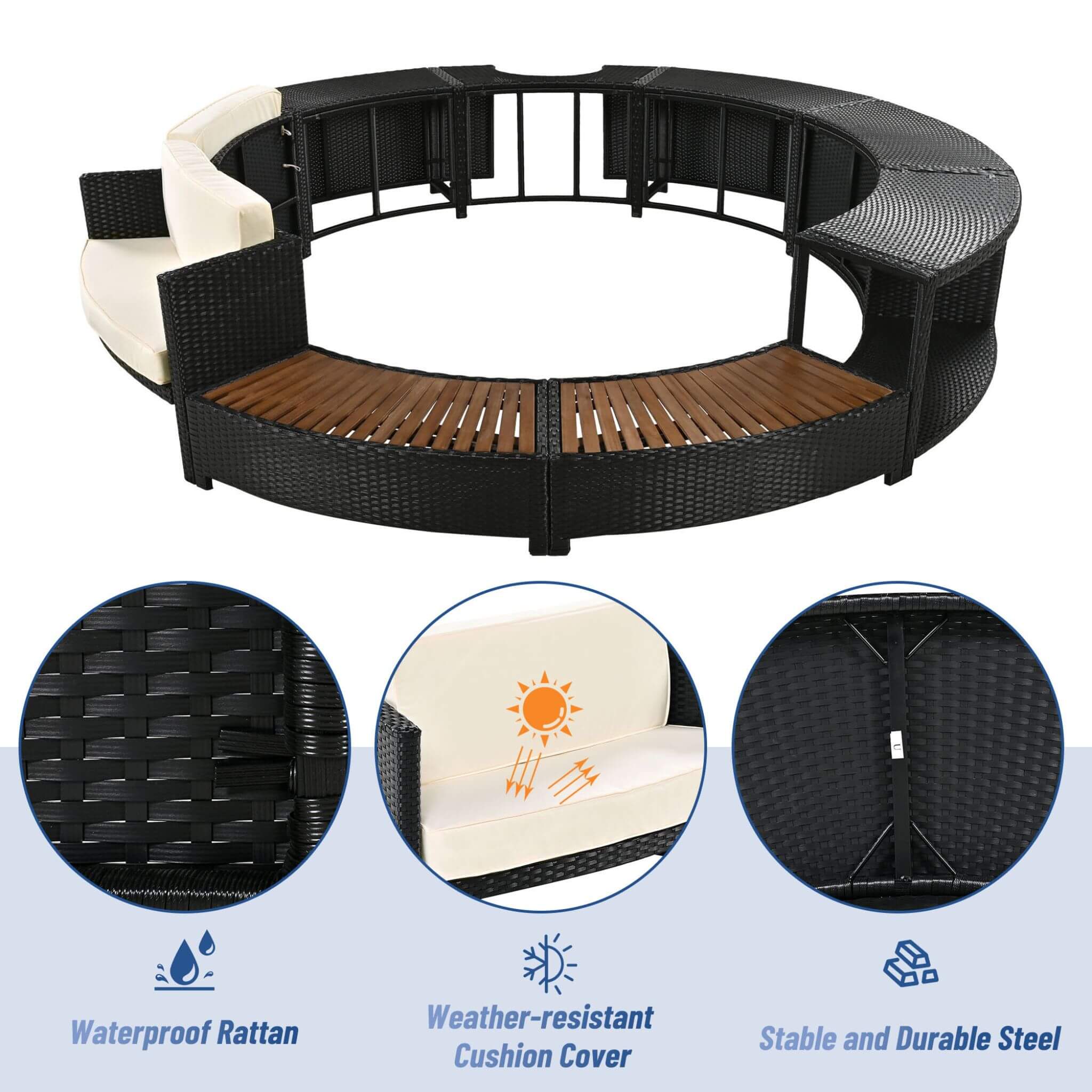 Alora Large Premium Surround Spa Patio Rattan Sofa Set With Storage Compartments And Cushions - Image 4