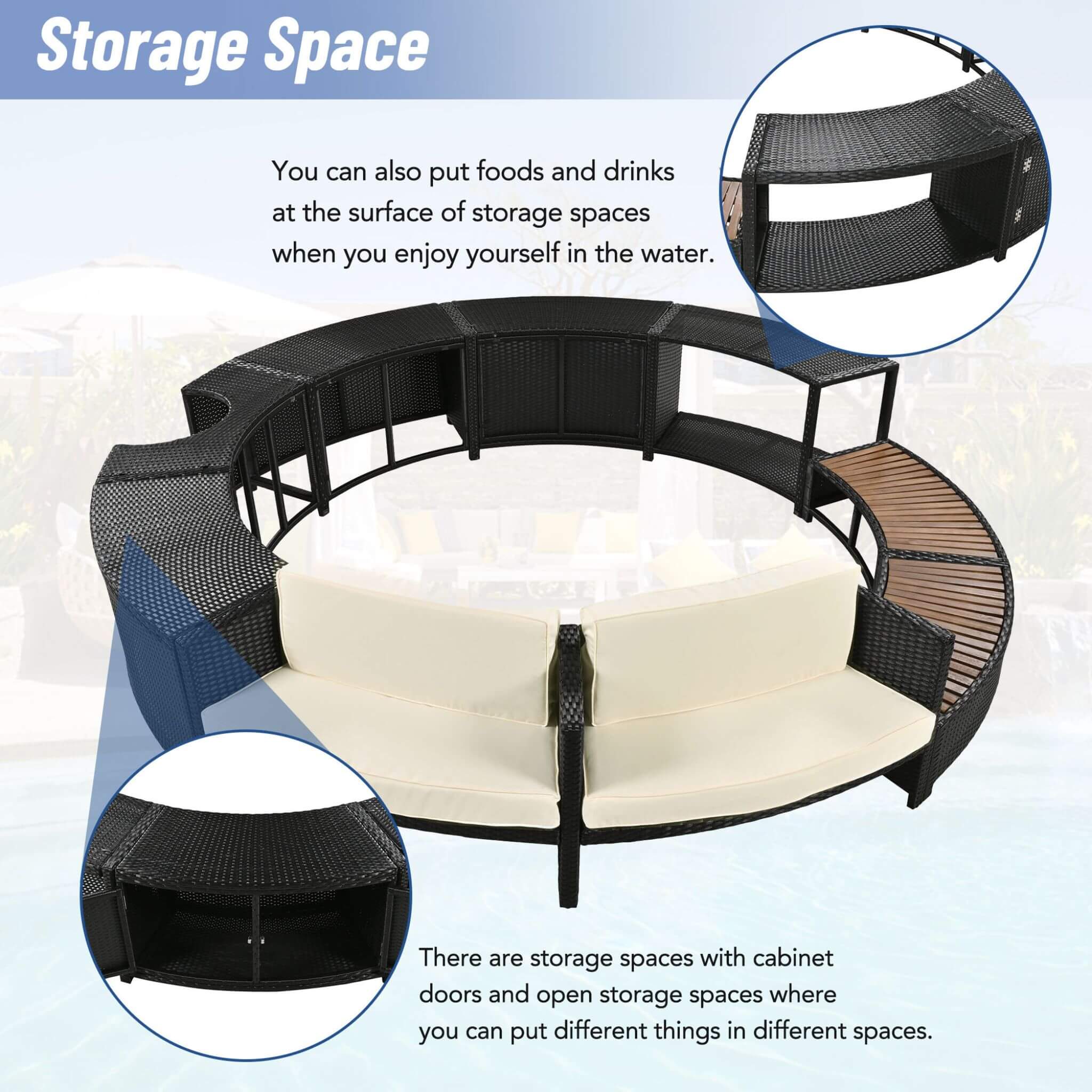 Alora Large Premium Surround Spa Patio Rattan Sofa Set With Storage Compartments And Cushions - Image 5