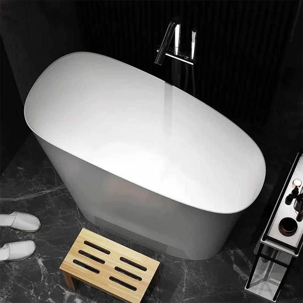 Alora Luxury 47-Inch Freestanding Japanese-Styled Deep Stone Soaking Bathtub Resin, White - Image 3