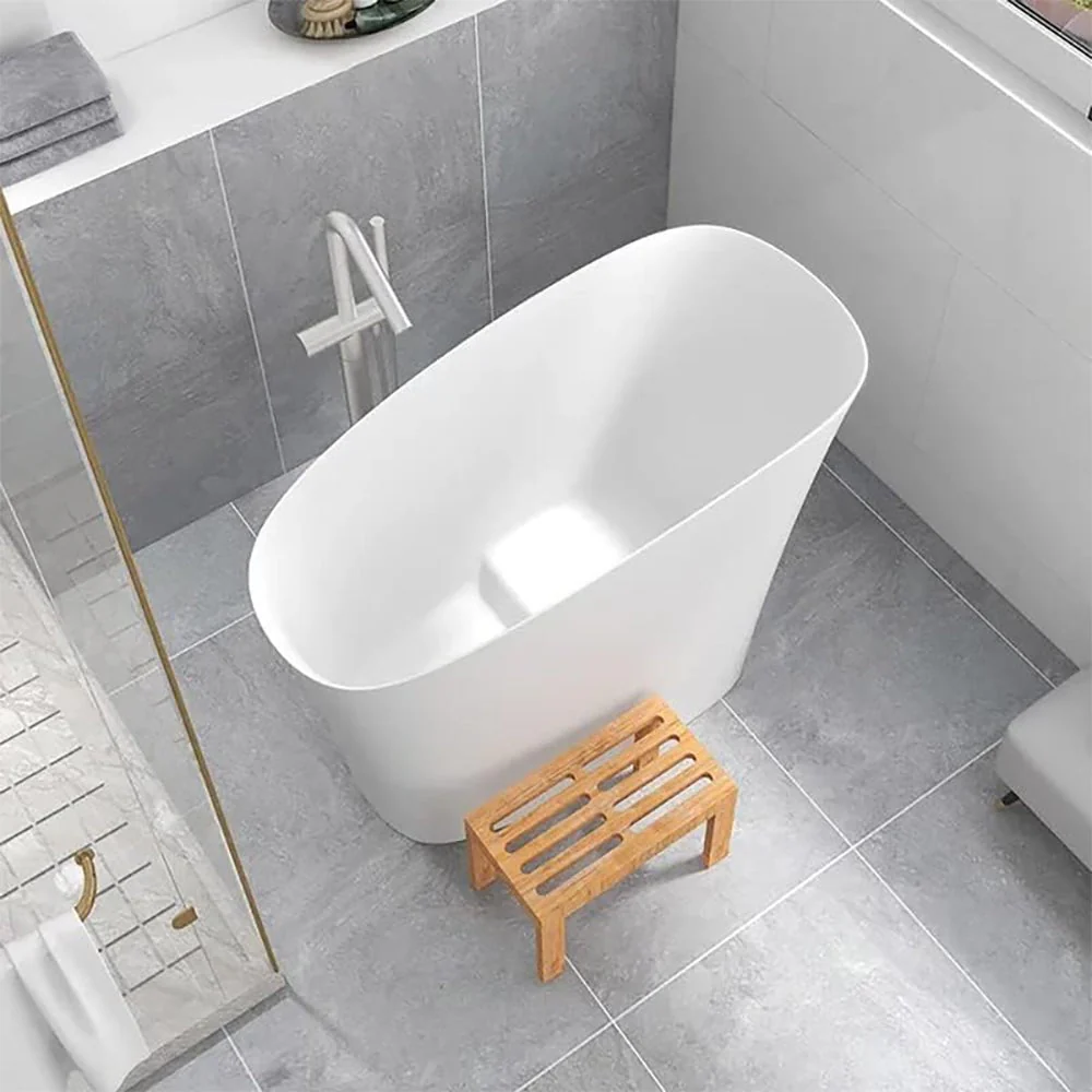 Alora Luxury 47-Inch Freestanding Japanese-Styled Deep Stone Soaking Bathtub Resin, White - Image 4