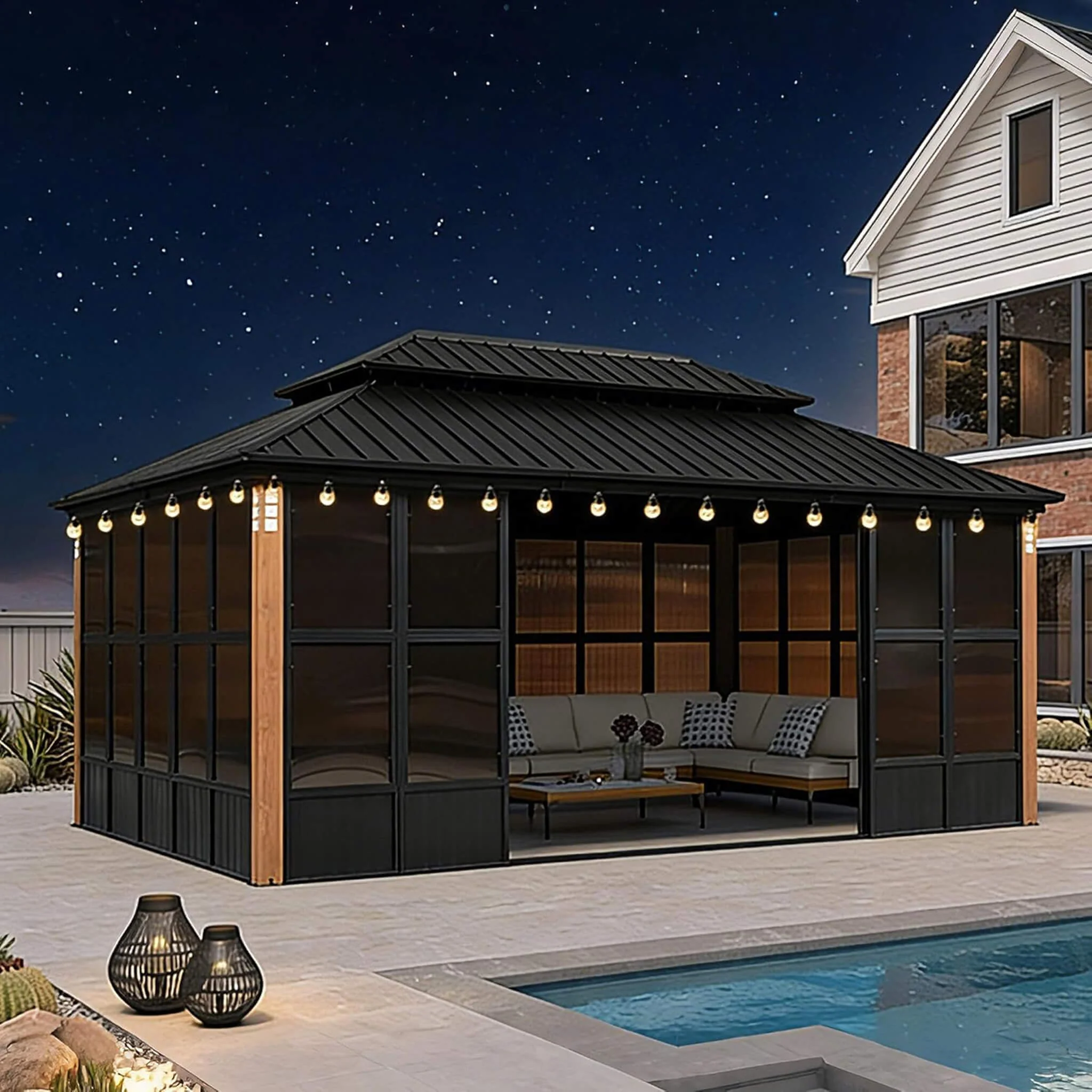 Alora Luxury Heavy-Duty Hardtop Sunroom with Aluminum Frame and LED Lights - Image 12