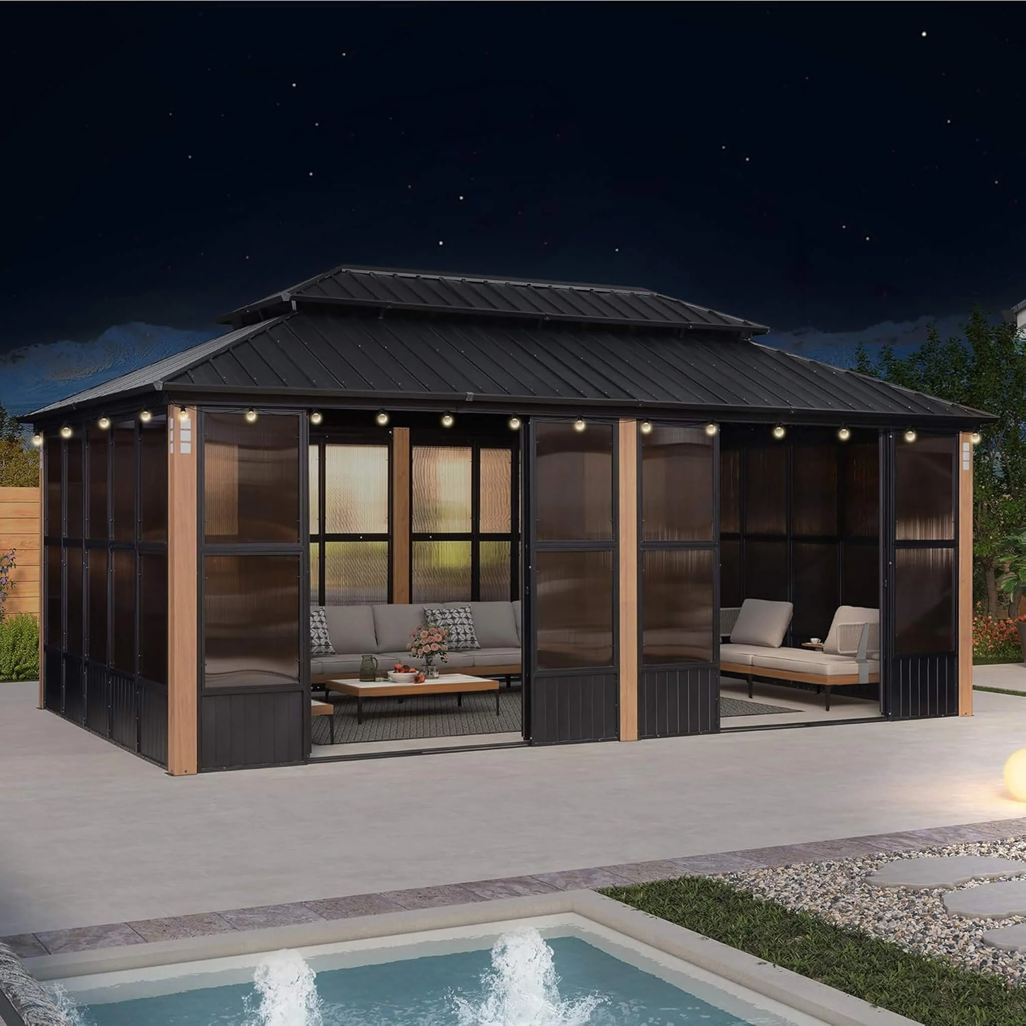Alora Luxury Heavy-Duty Hardtop Sunroom with Aluminum Frame and LED Lights - Image 13