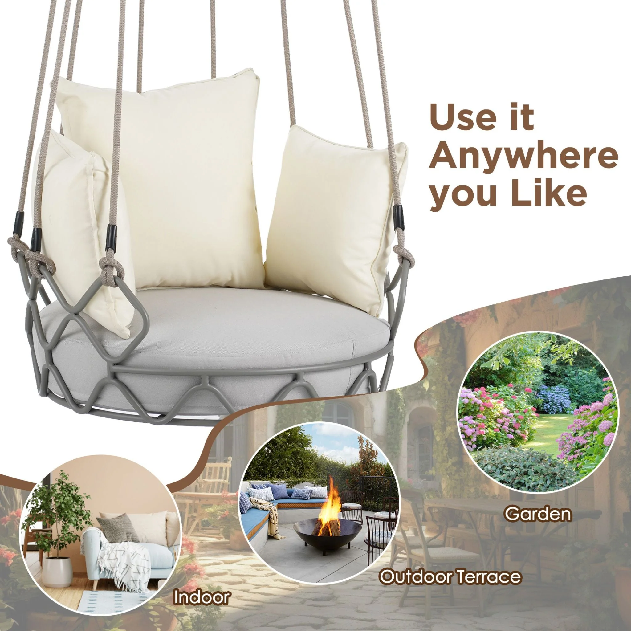 Alora Luxury Outdoor Hanging Basket Porch Swing Chair with UV Resistant Cushions - Image 7