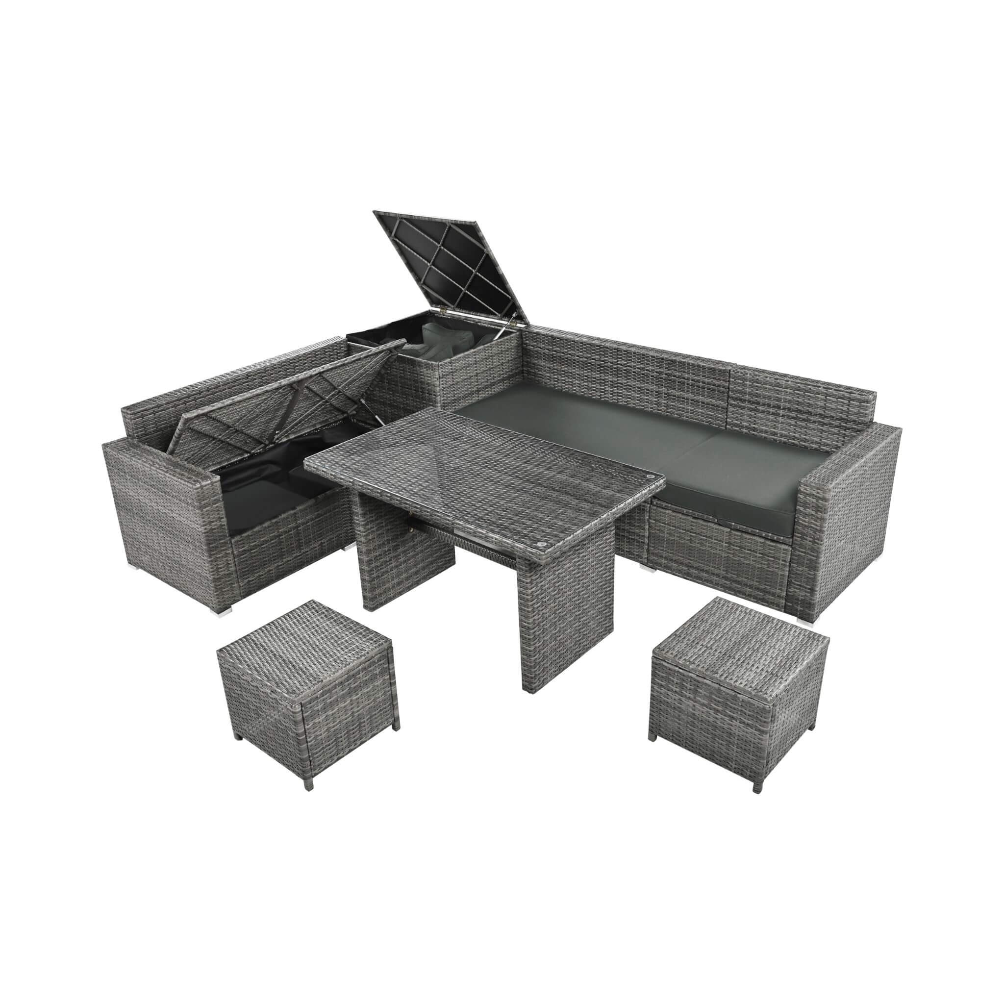 Alora Outdoor 6-Piece All-Weather PE Rattan Sofa Set with Adjustable Seat, Storage Box, Removable Covers, wnd Tempered Glass Table Top - Image 9