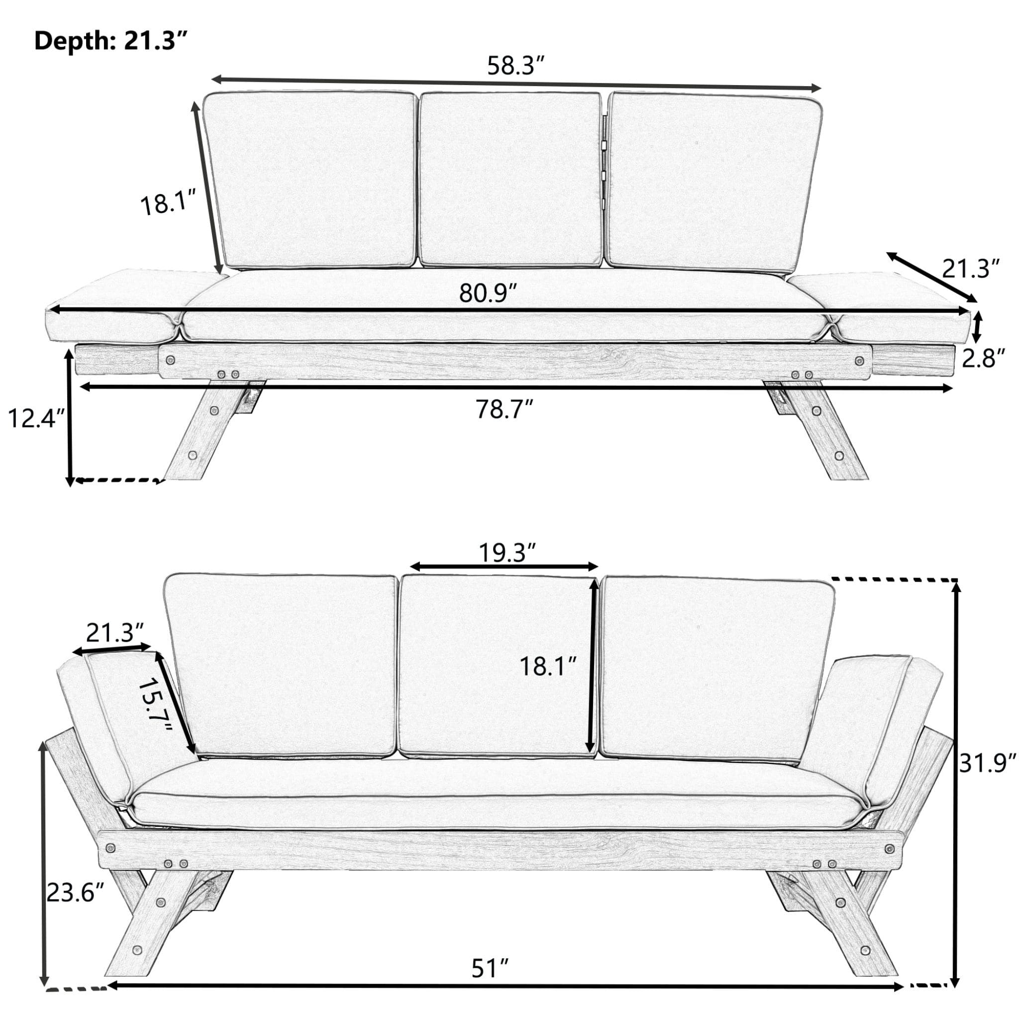 Alora Outdoor Adjustable Wooden Patio Daybed Sofa with Cushions - Image 25