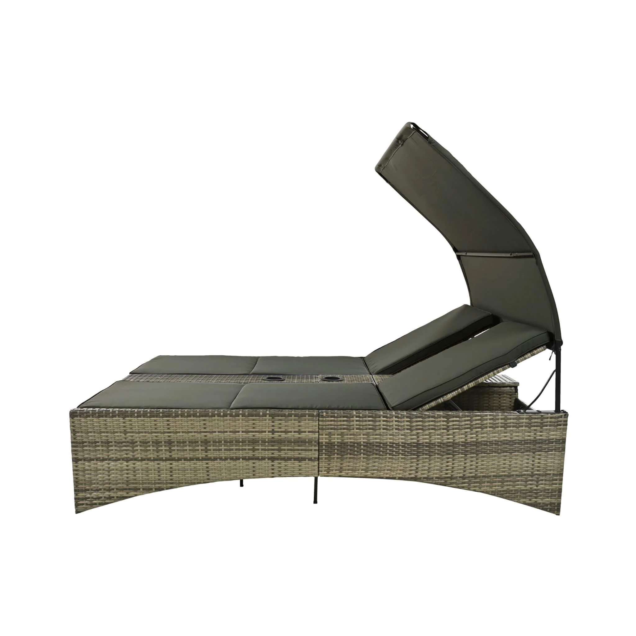 Alora Outdoor Rattan Patio Daybed with Adjustable Backrest, Canopy Roof, Storage Box and Cup Holders - Image 18