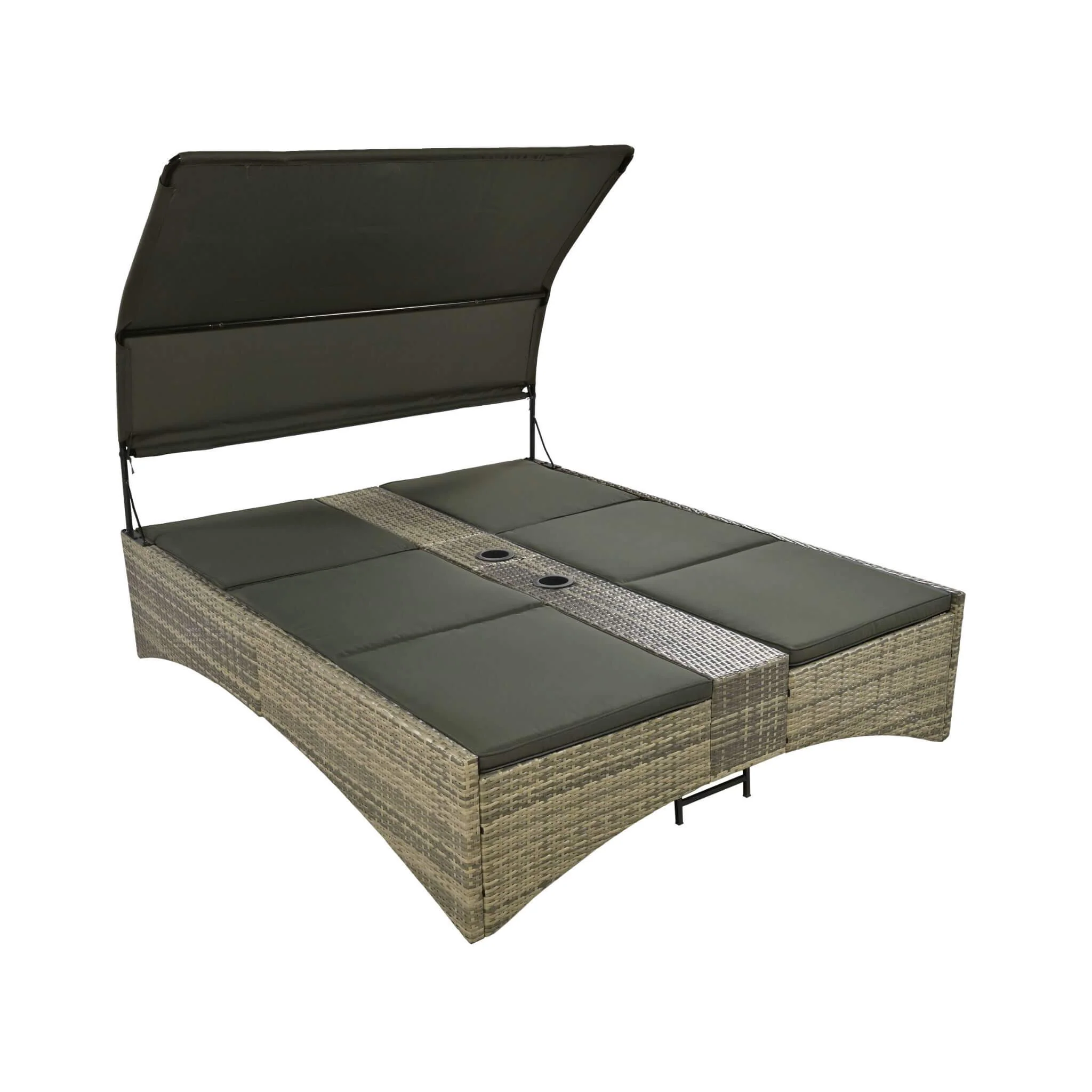 Alora Outdoor Rattan Patio Daybed with Adjustable Backrest, Canopy Roof, Storage Box and Cup Holders - Image 2