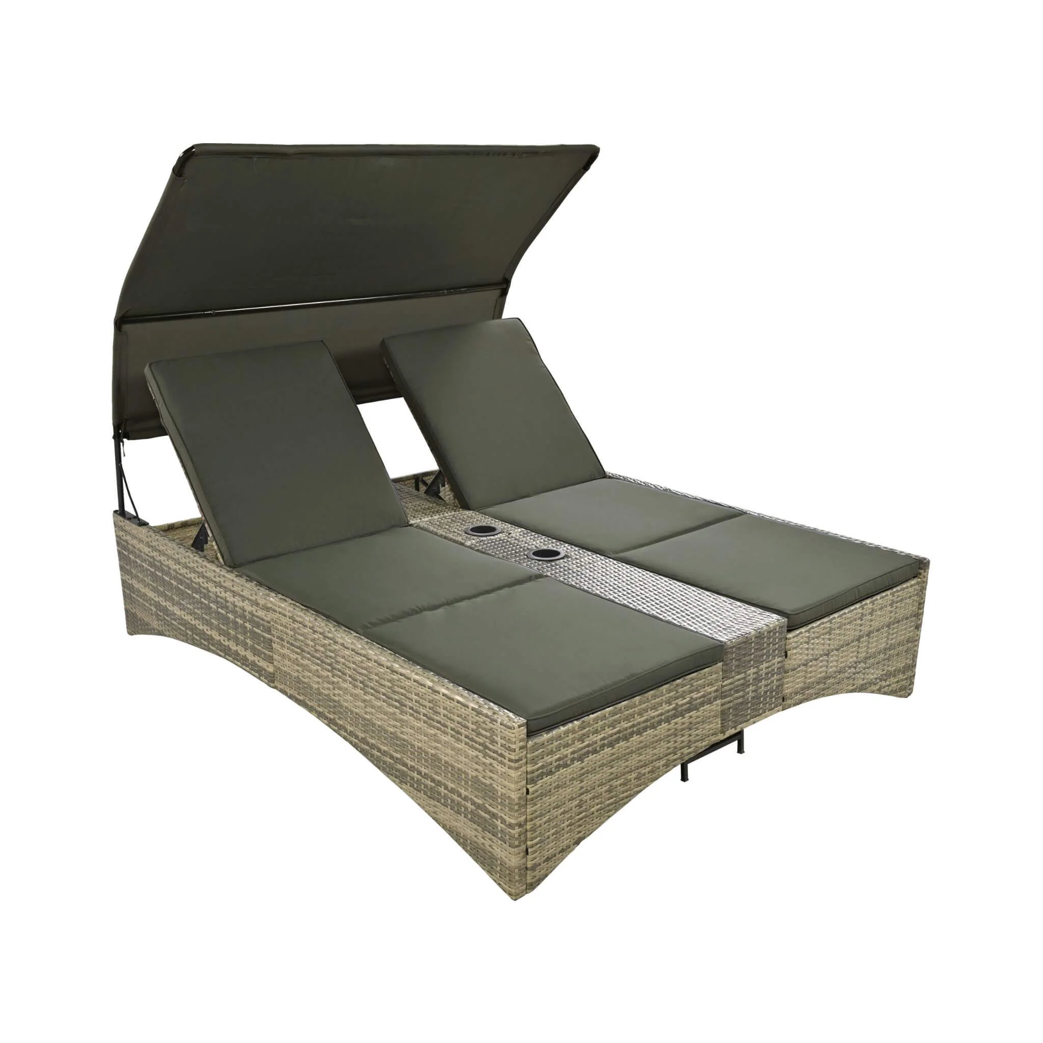 Alora Outdoor Rattan Patio Daybed with Adjustable Backrest, Canopy Roof, Storage Box and Cup Holders - Image 25