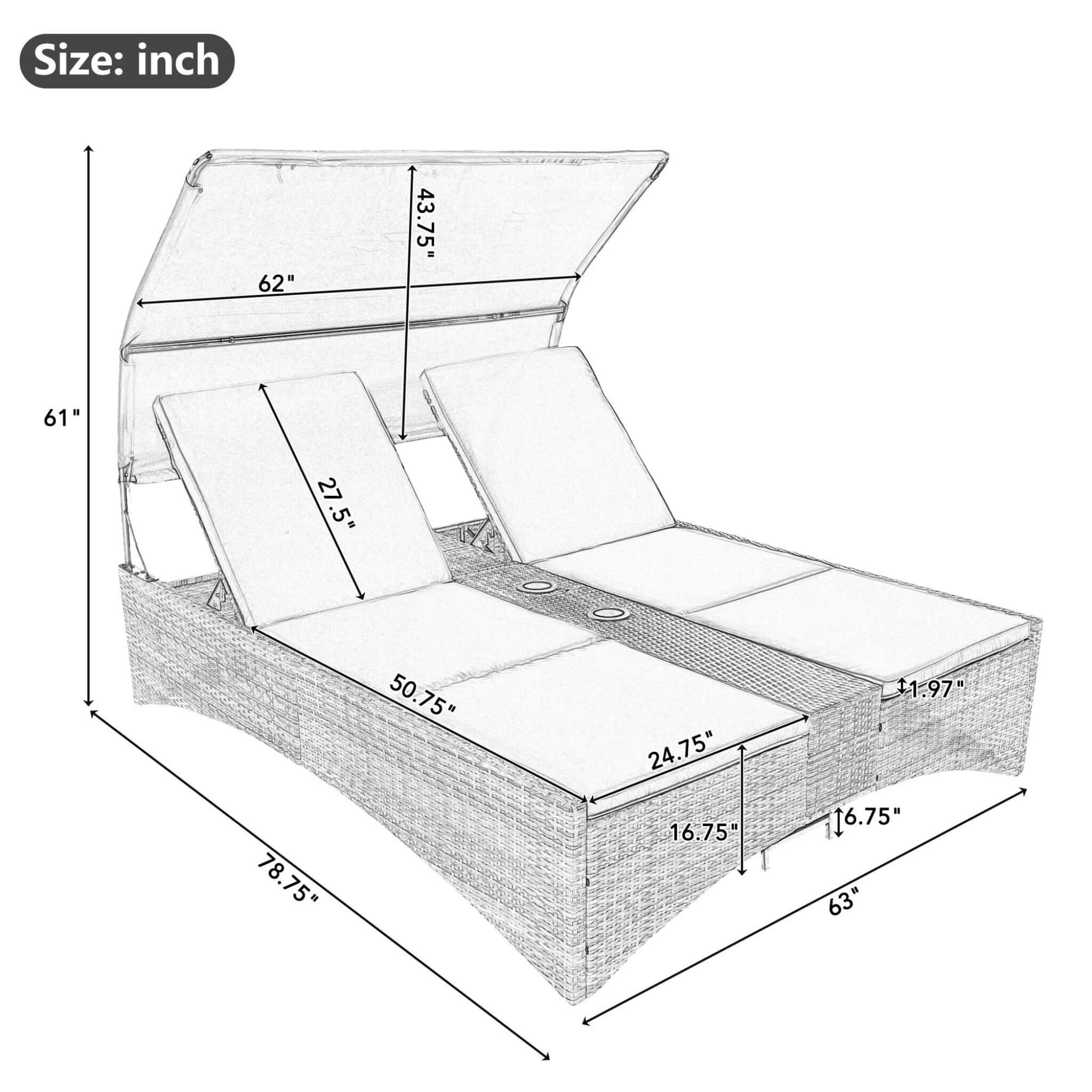 Alora Outdoor Rattan Patio Daybed with Adjustable Backrest, Canopy Roof, Storage Box and Cup Holders - Image 33