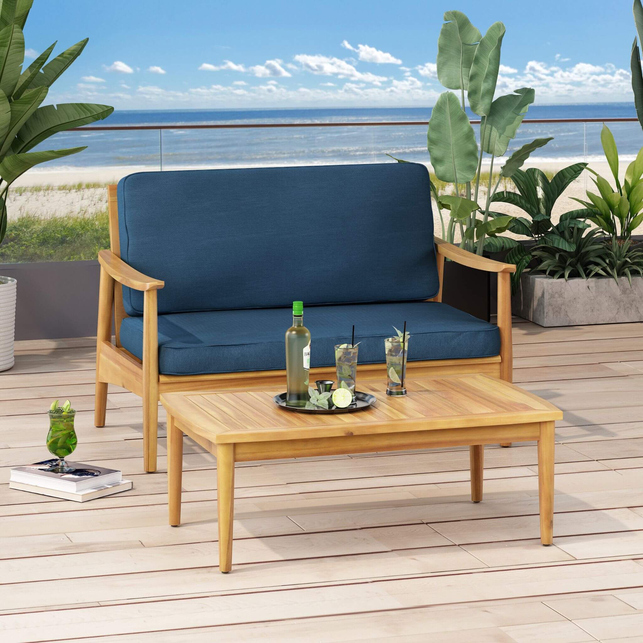 Alora Premium 4-Piece Wooden Outdoor Patio Conversation Seating Set With Cushions - Image 5
