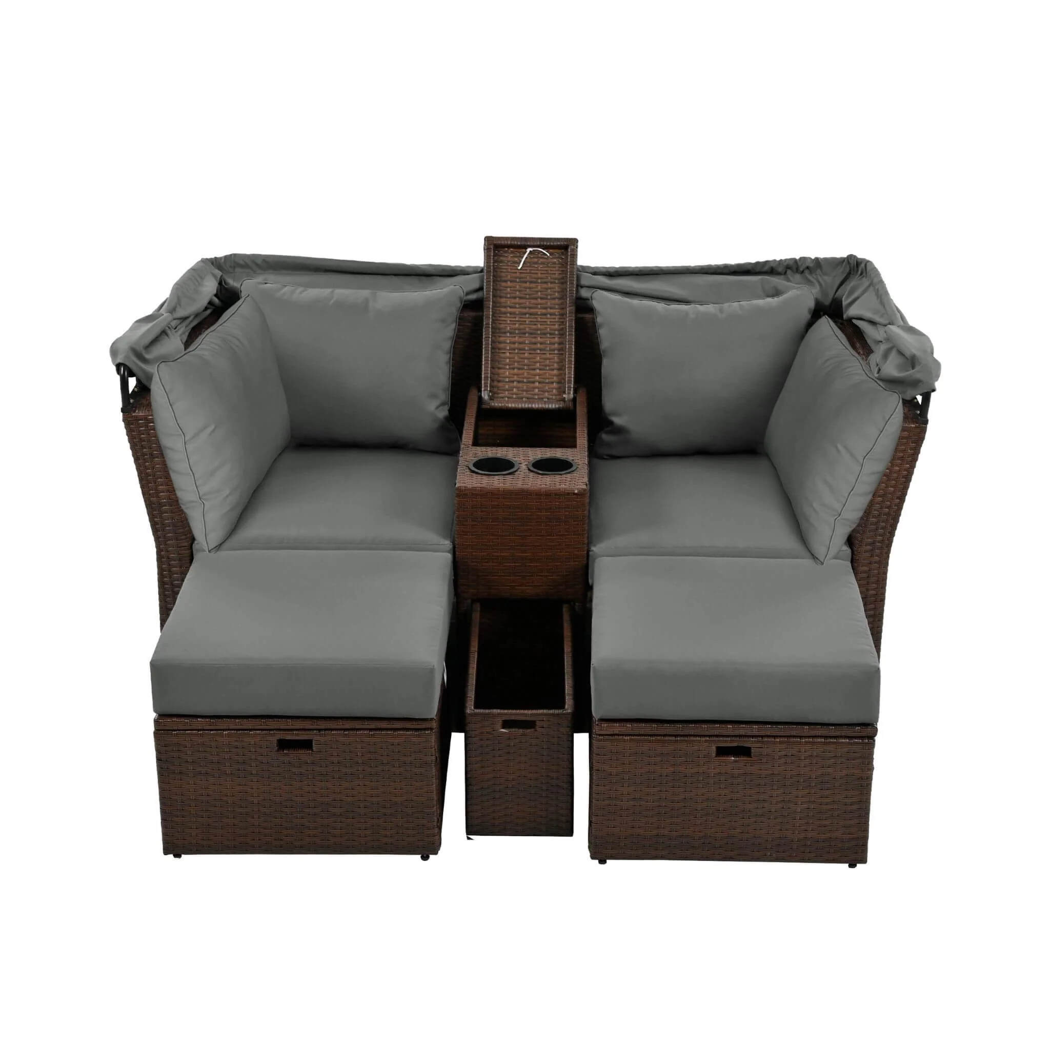 Alora Premium Outdoor 2-Seater Patio Daybed with Foldable Awning, Cushions, and Rattan Frame - Image 12