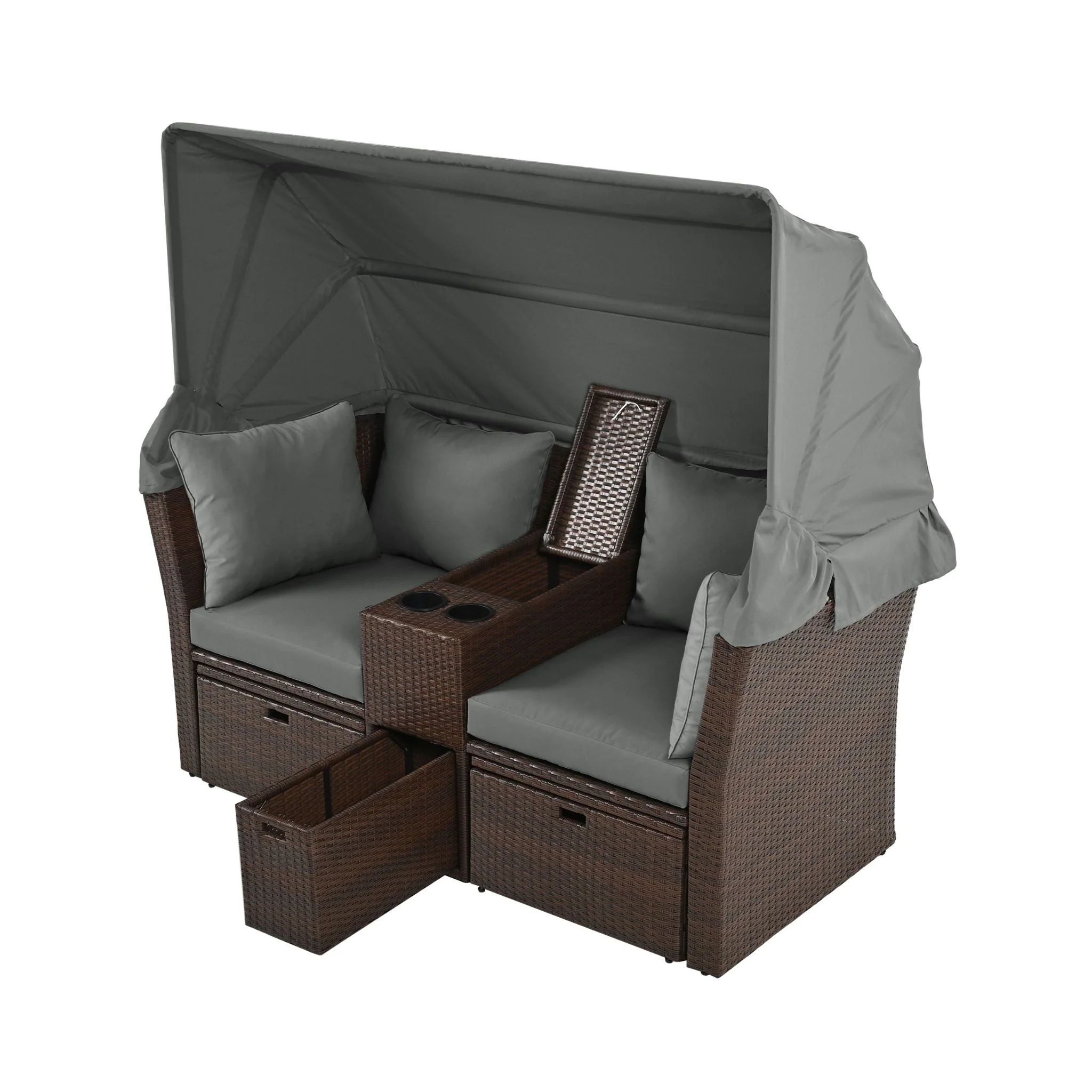 Alora Premium Outdoor 2-Seater Patio Daybed with Foldable Awning, Cushions, and Rattan Frame - Image 19