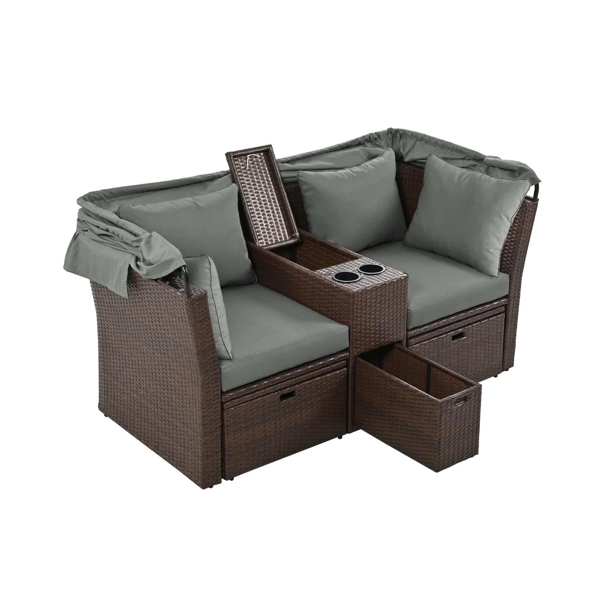 Alora Premium Outdoor 2-Seater Patio Daybed with Foldable Awning, Cushions, and Rattan Frame - Image 21